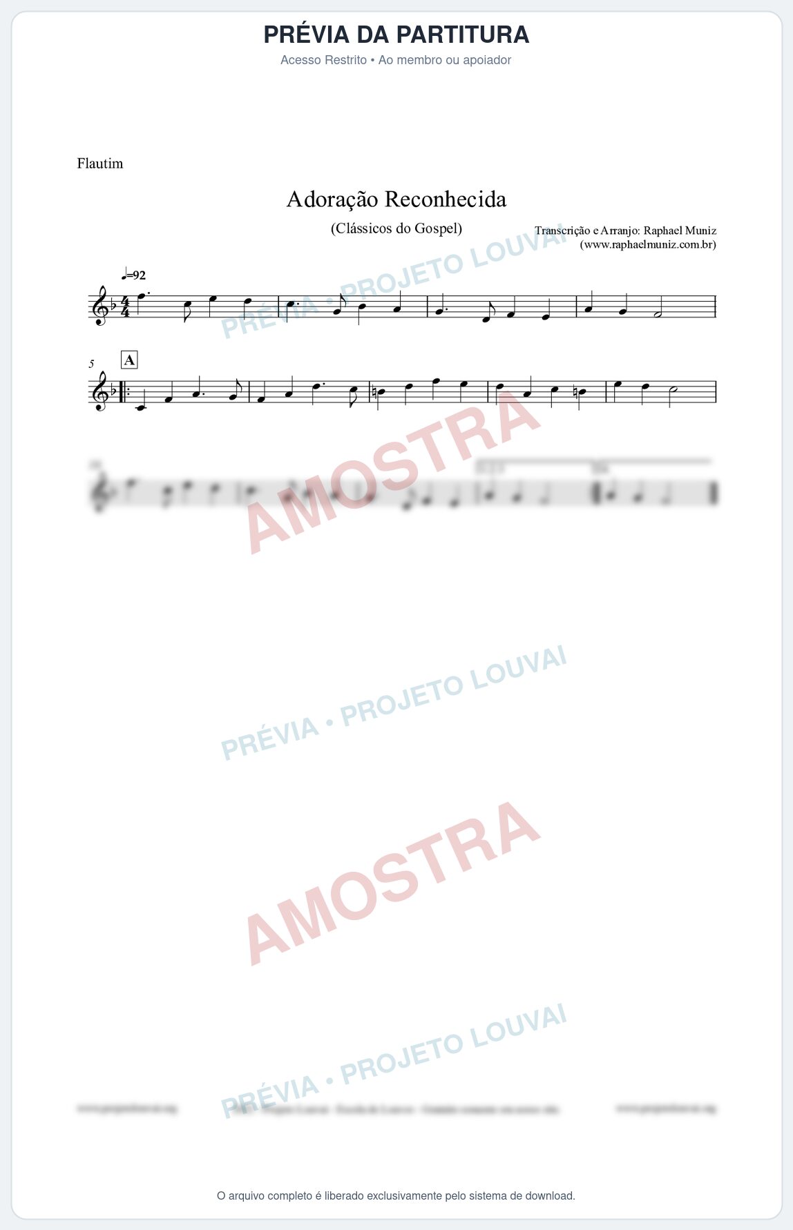 Prévia protegida da primeira página da partitura Partitura para Flautim - Adoração Reconhecida - Harpa Cristã nº51 - Clássicos do Gospel