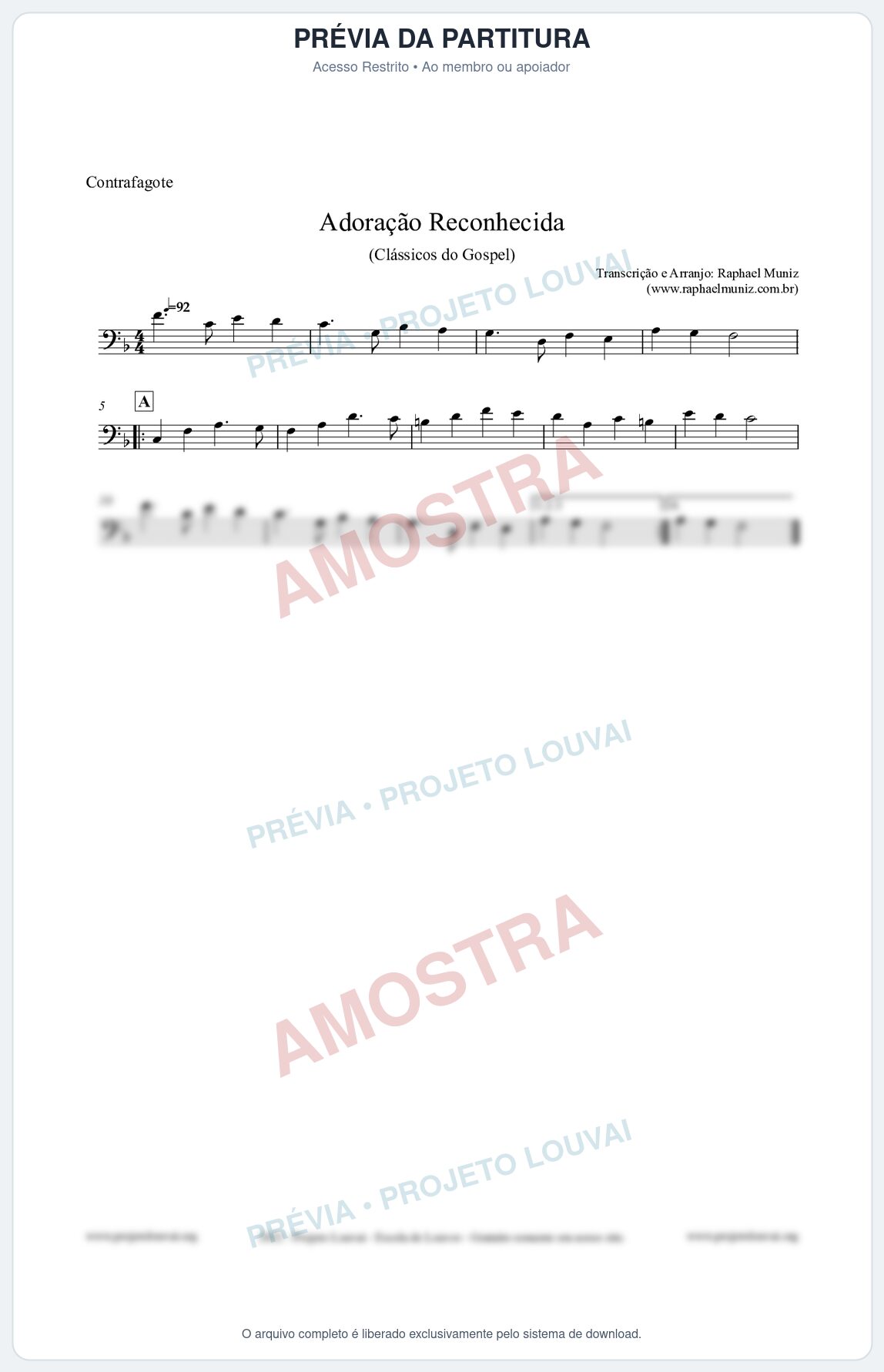 Prévia protegida da primeira página da partitura Partitura para Contrafagote - Adoração Reconhecida - Harpa Cristã nº51 - Clássicos do Gospel