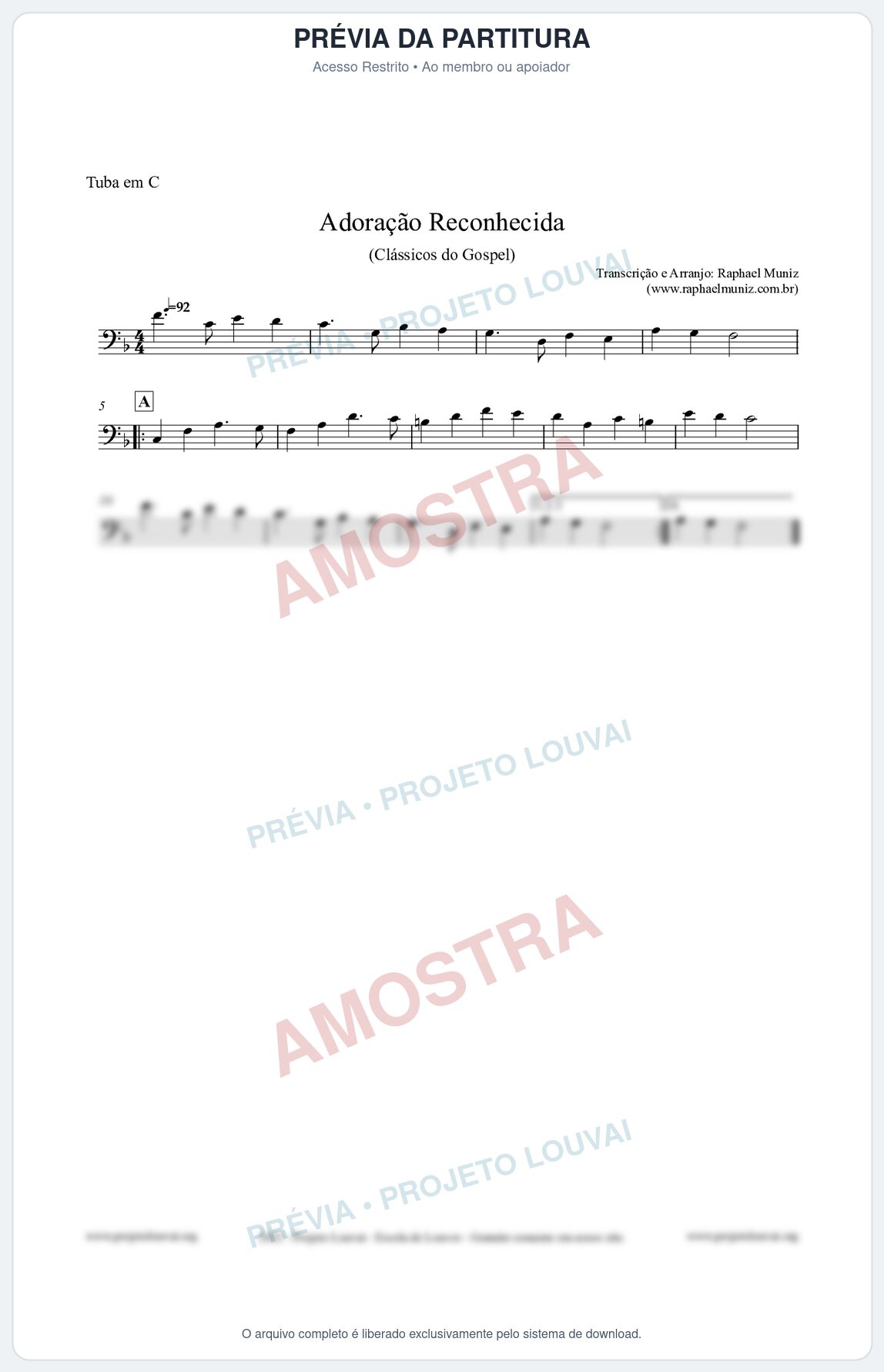 Prévia protegida da primeira página da partitura Partitura para Tuba em C - Adoração Reconhecida - Harpa Cristã nº51 - Clássicos do Gospel