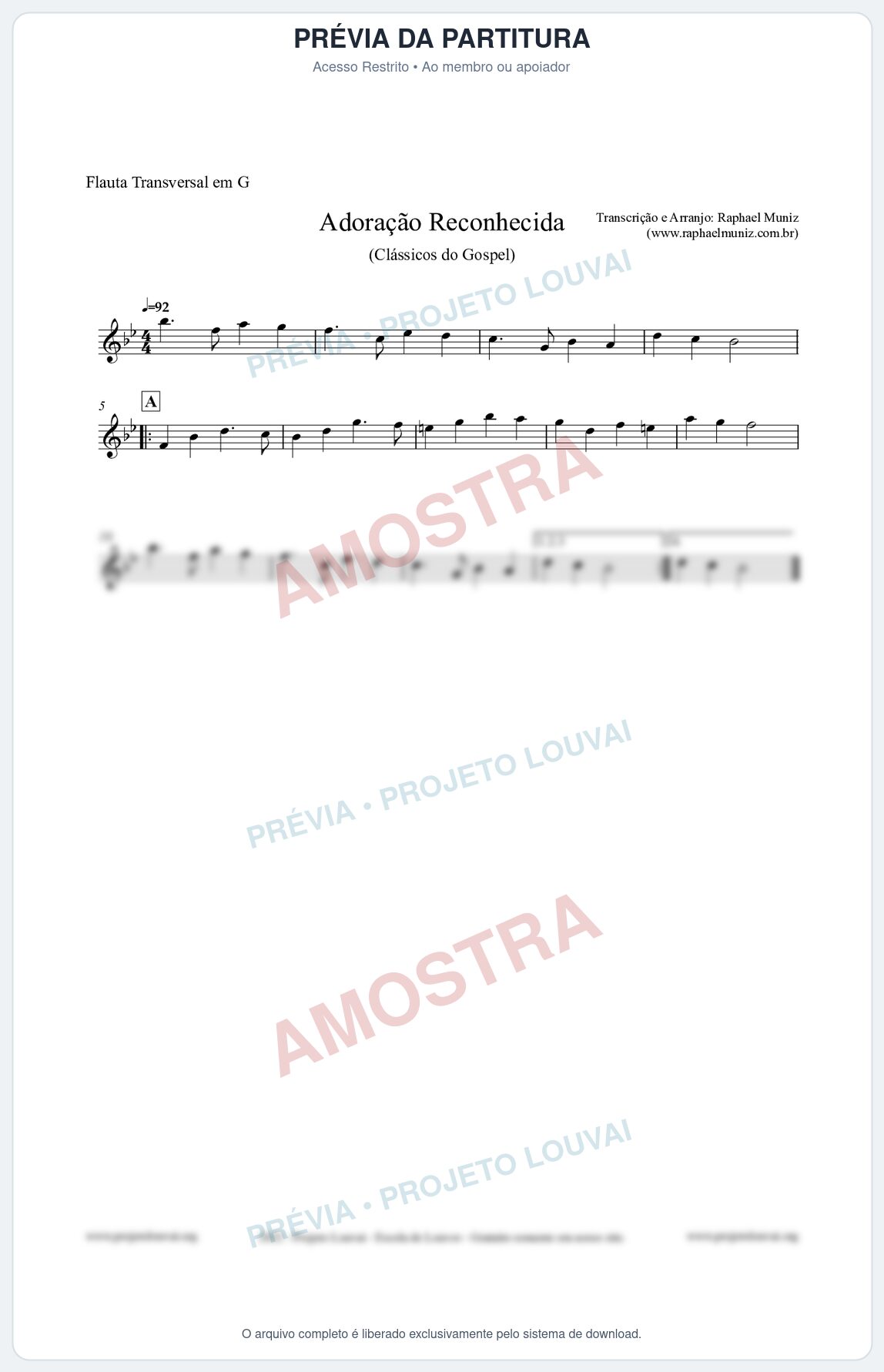 Prévia protegida da primeira página da partitura Partitura para Flauta Transversal em G - Adoração Reconhecida - Harpa Cristã nº51 - Clássicos do Gospel