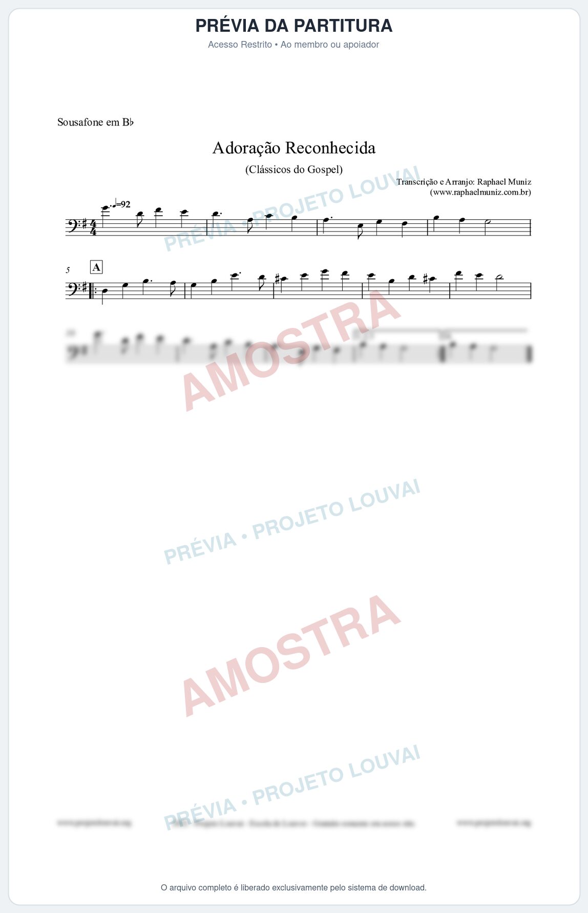 Prévia protegida da primeira página da partitura Partitura para Sousafone em Bb - Adoração Reconhecida - Harpa Cristã nº51 - Clássicos do Gospel