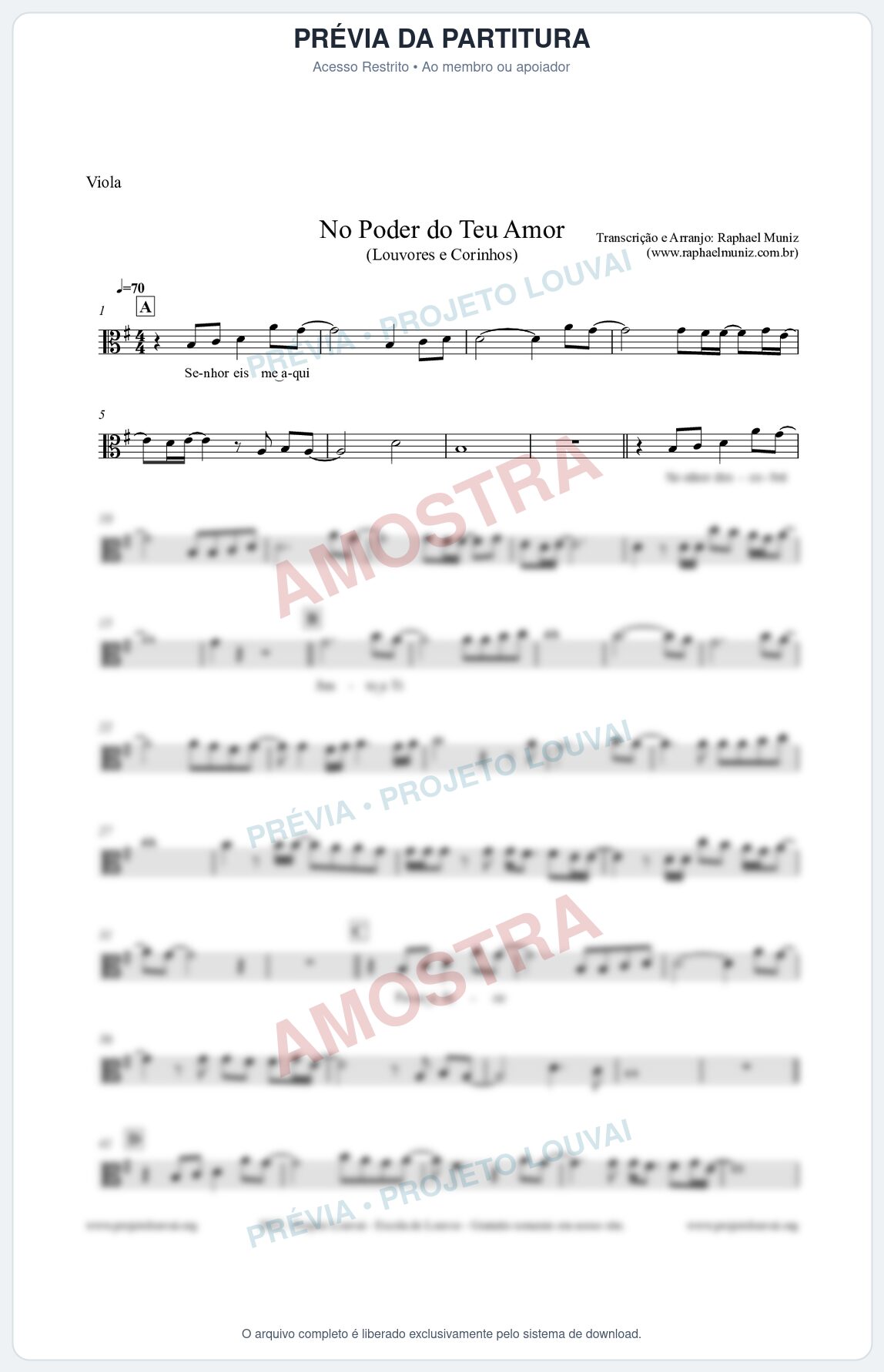 Prévia protegida da primeira página da partitura Partitura para Viola - No Poder do Teu Amor - Louvores e Corinhos Gospel
