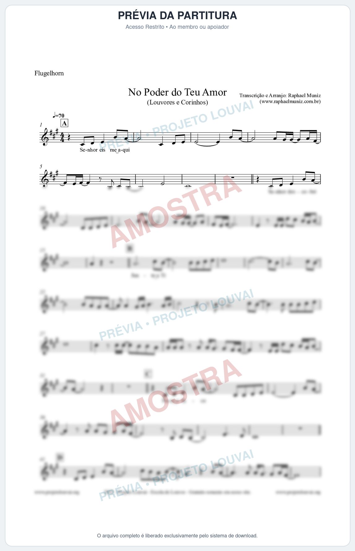 Prévia protegida da primeira página da partitura Partitura para Flugelhorn - No Poder do Teu Amor - Louvores e Corinhos Gospel