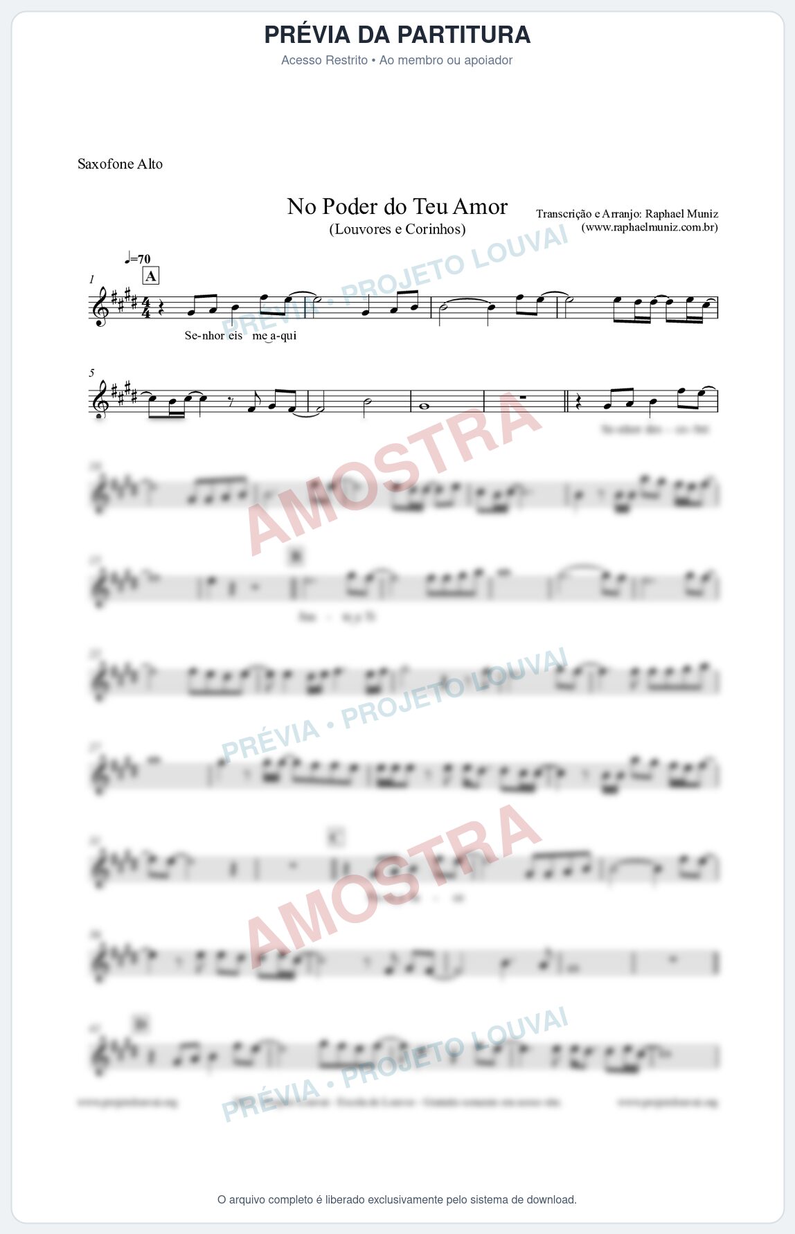 Prévia protegida da primeira página da partitura Partitura para Saxofone Alto - No Poder do Teu Amor - Louvores e Corinhos Gospel