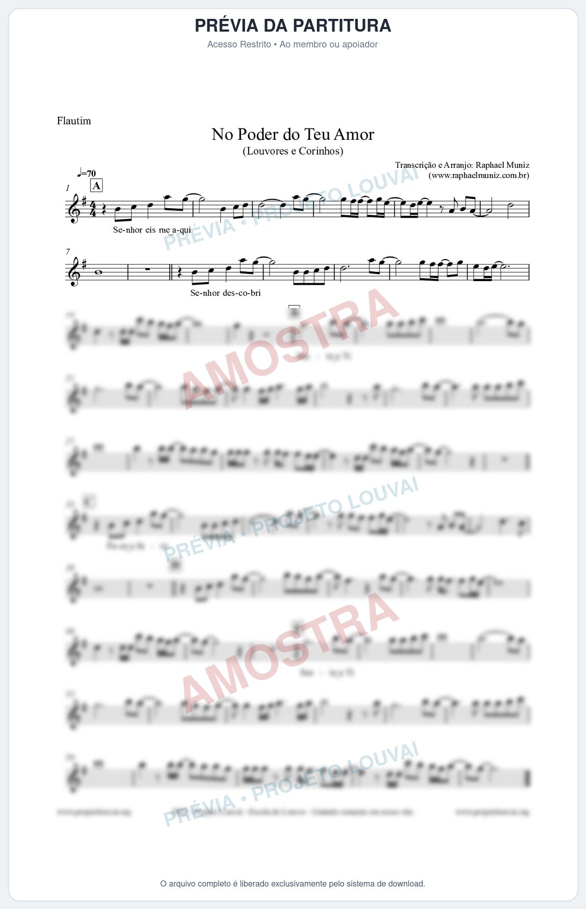 Prévia protegida da primeira página da partitura Partitura para Flautim - No Poder do Teu Amor - Louvores e Corinhos Gospel