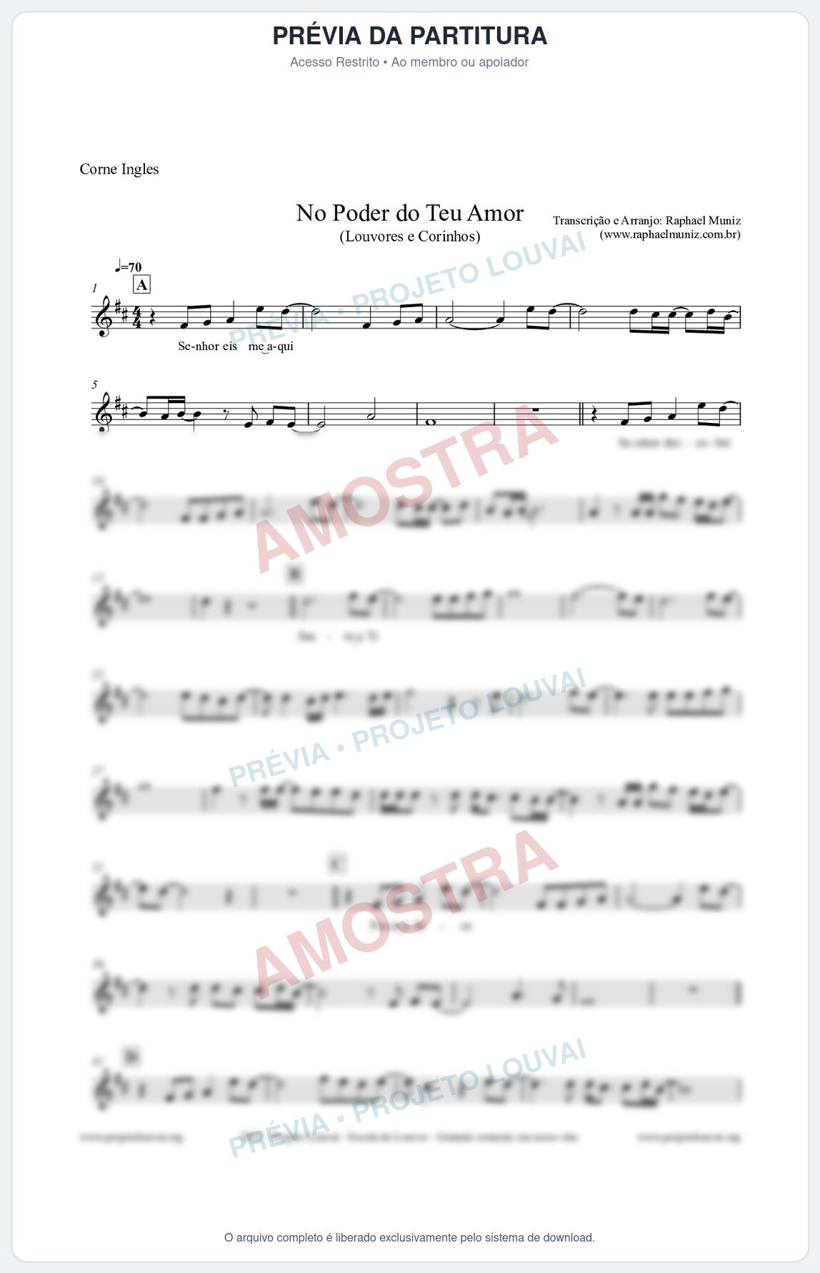 Prévia protegida da primeira página da partitura Partitura para Corne Inglês - No Poder do Teu Amor - Louvores e Corinhos Gospel