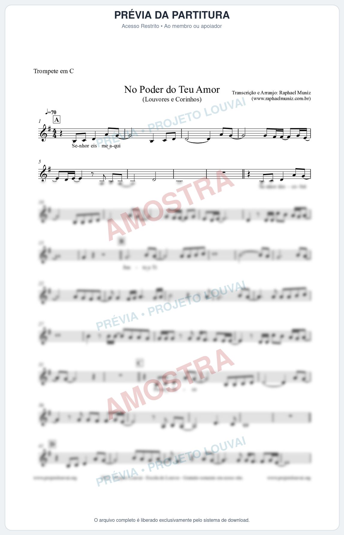 Prévia protegida da primeira página da partitura Partitura para Trompete em C - No Poder do Teu Amor - Louvores e Corinhos Gospel