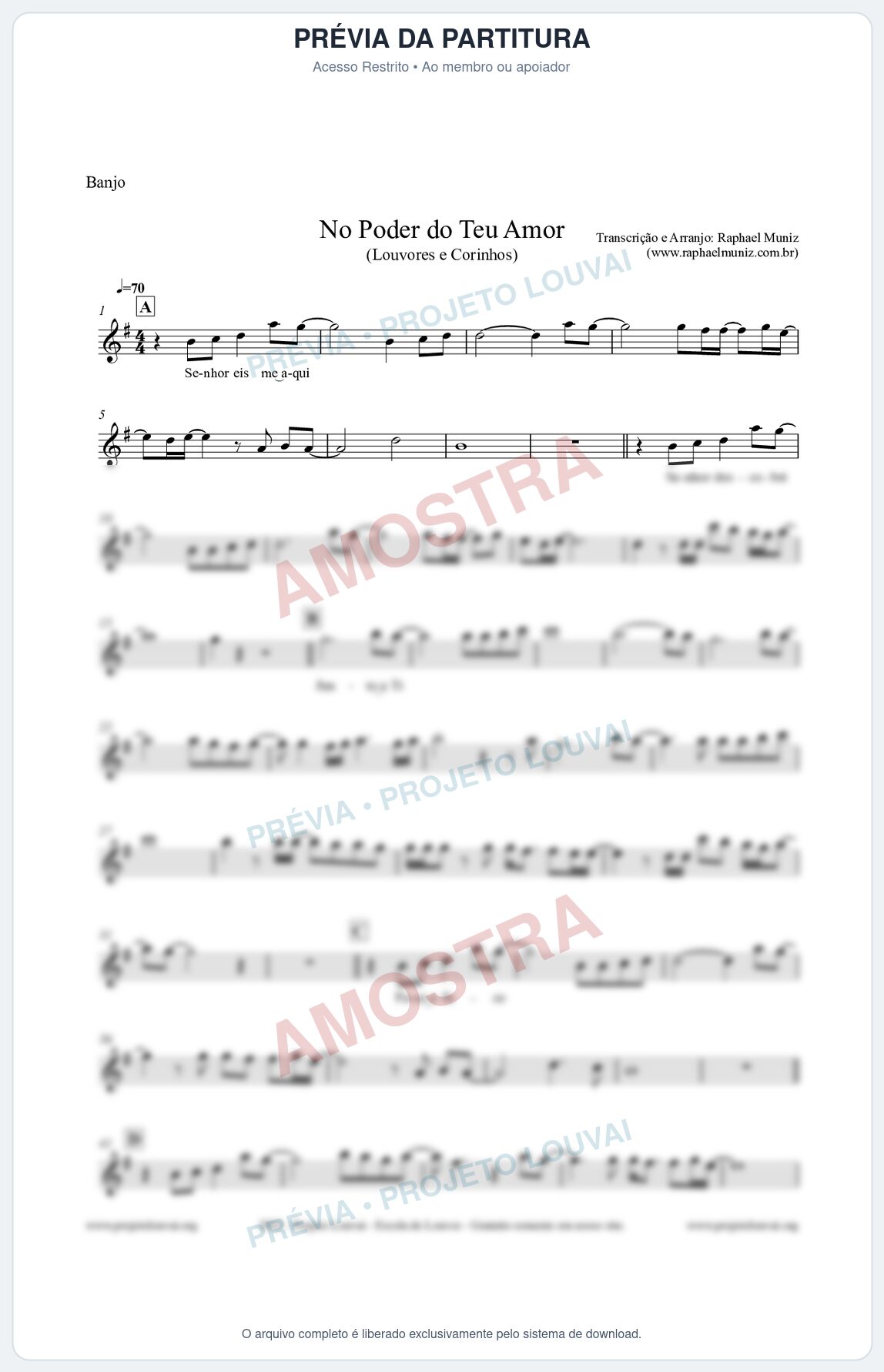 Prévia protegida da primeira página da partitura Partitura para Banjo - No Poder do Teu Amor - Louvores e Corinhos Gospel