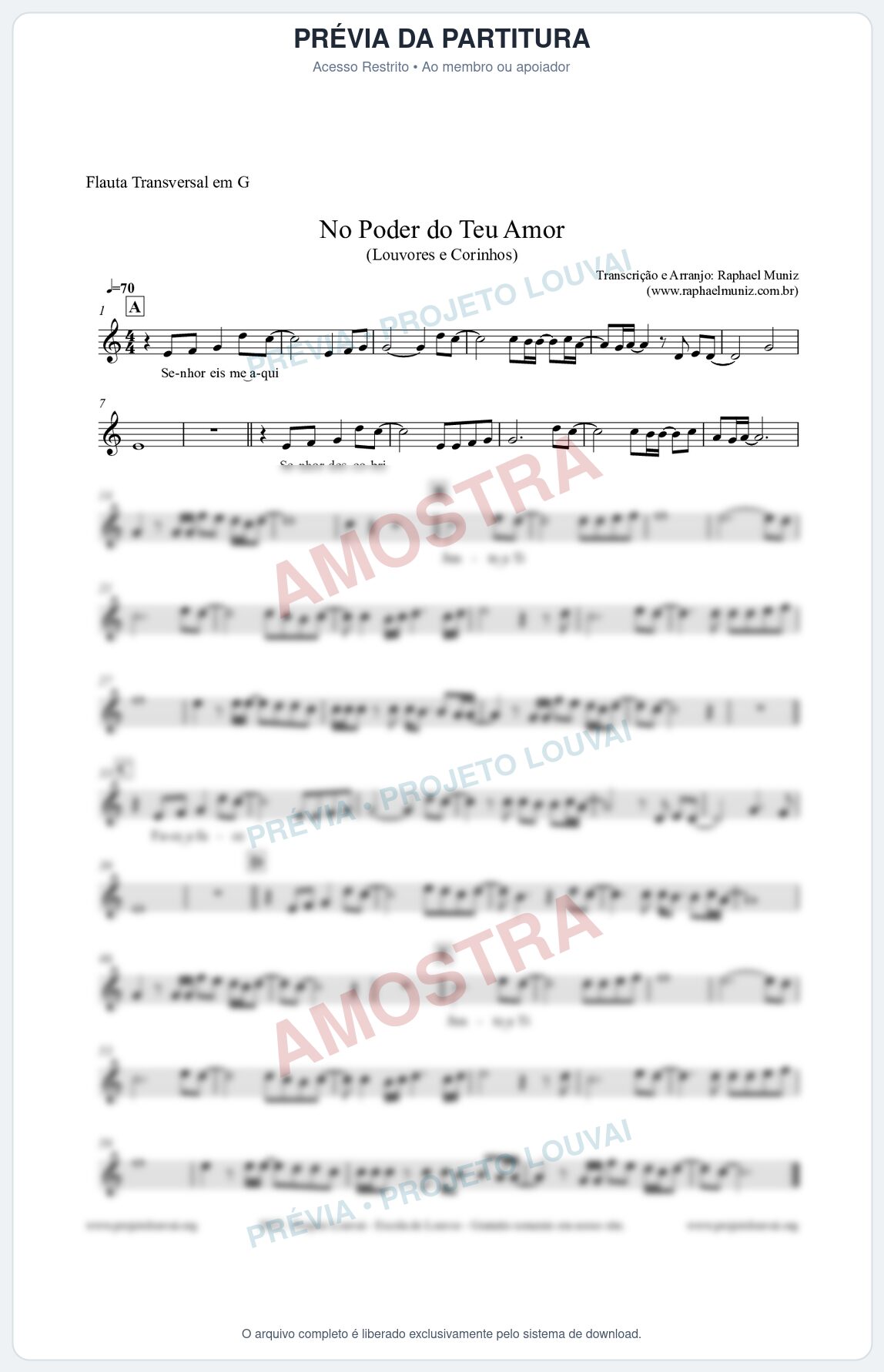 Prévia protegida da primeira página da partitura Partitura para Flauta Transversal em G - No Poder do Teu Amor - Louvores e Corinhos Gospel