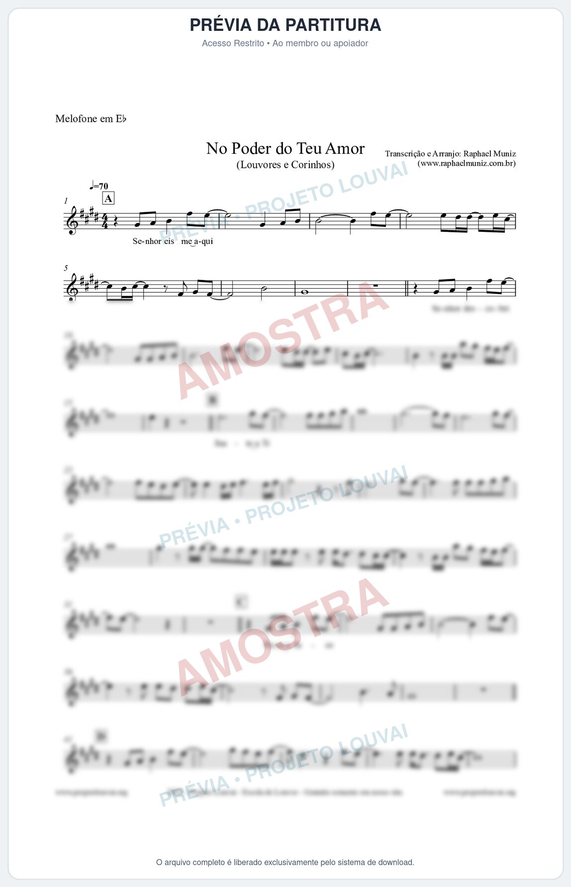 Prévia protegida da primeira página da partitura Partitura para Melofone em Eb - No Poder do Teu Amor - Louvores e Corinhos Gospel