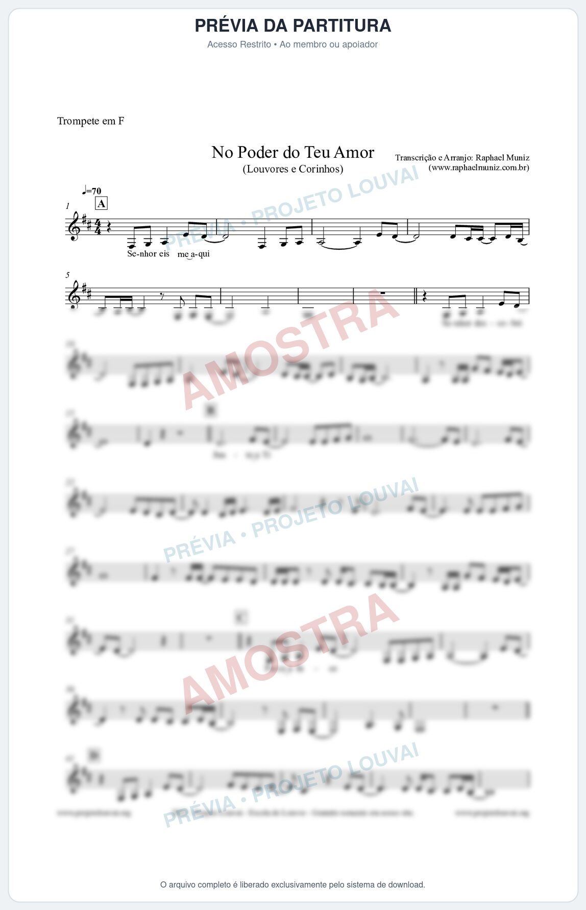 Prévia protegida da primeira página da partitura Partitura para Trompete em F - No Poder do Teu Amor - Louvores e Corinhos Gospel