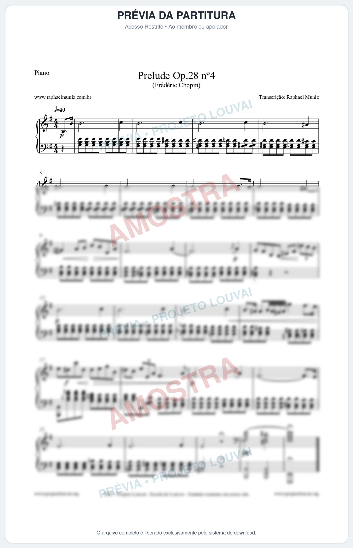 Prévia protegida da primeira página da partitura Partitura para Piano - Prelude in E minor Op.28 No.4 - Frédéric Chopin