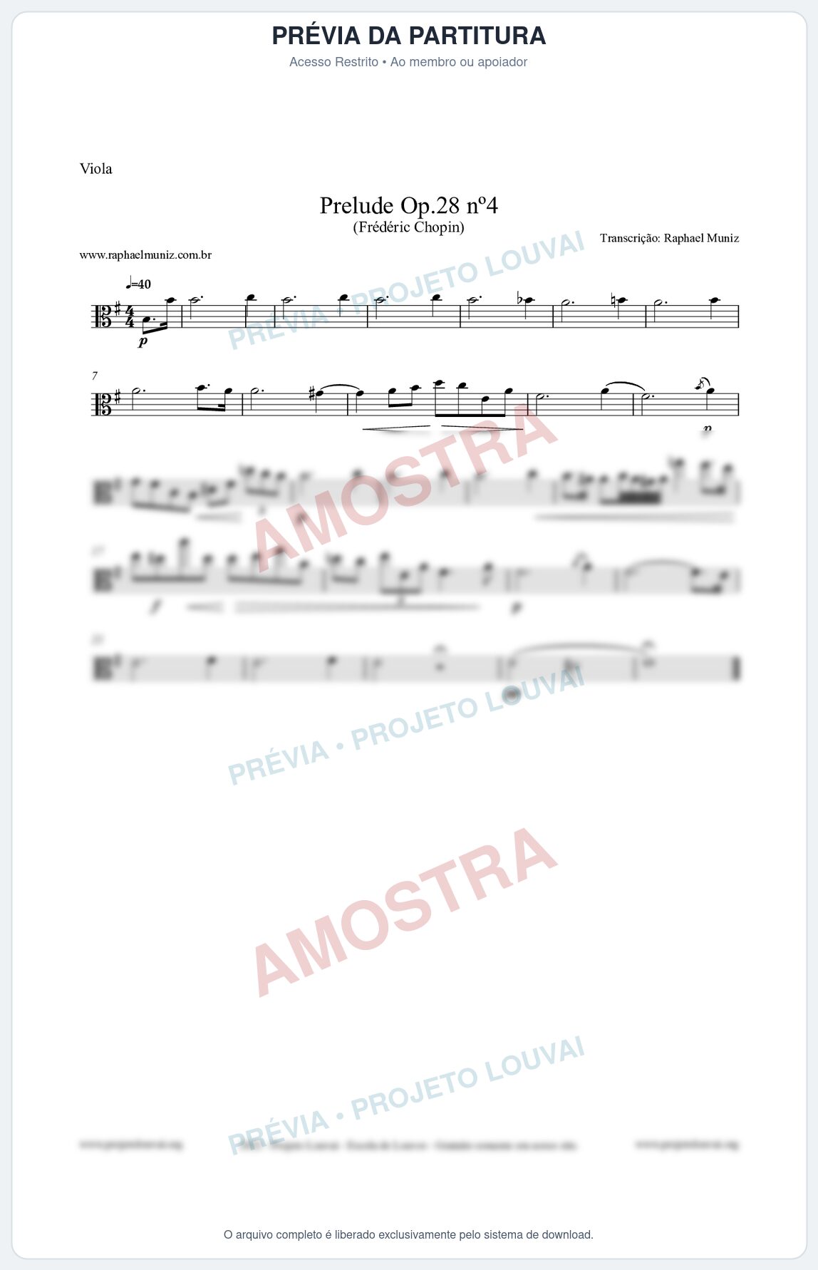 Prévia protegida da primeira página da partitura Partitura para Viola - Prelude Op.28 No.4 - Frédéric Chopin