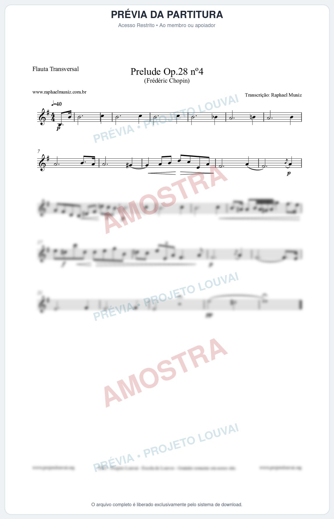 Prévia protegida da primeira página da partitura Partitura para Flauta Transversal - Prelude Op.28 No.4 - Frédéric Chopin