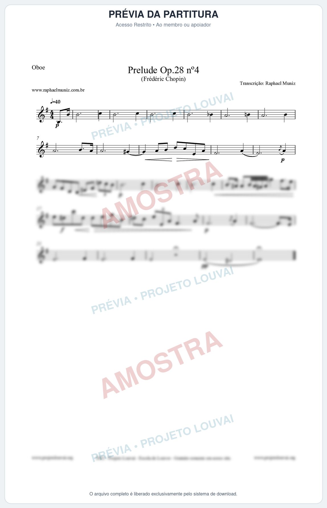 Prévia protegida da primeira página da partitura Partitura para Oboé - Prelude Op.28 No.4 - Frédéric Chopin