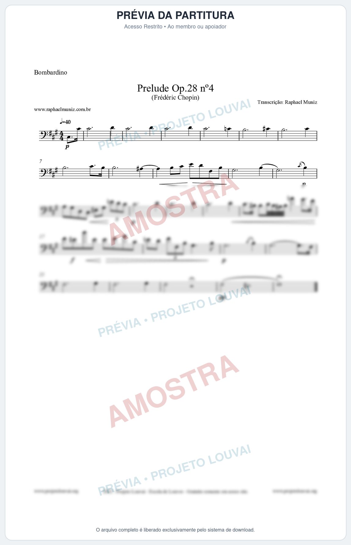 Prévia protegida da primeira página da partitura Partitura para Bombardino - Prelude Op.28 No.4 - Frédéric Chopin