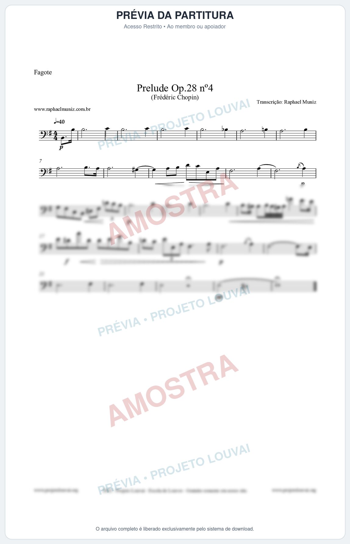 Prévia protegida da primeira página da partitura Partitura para Fagote - Prelude Op.28 No.4 - Frédéric Chopin