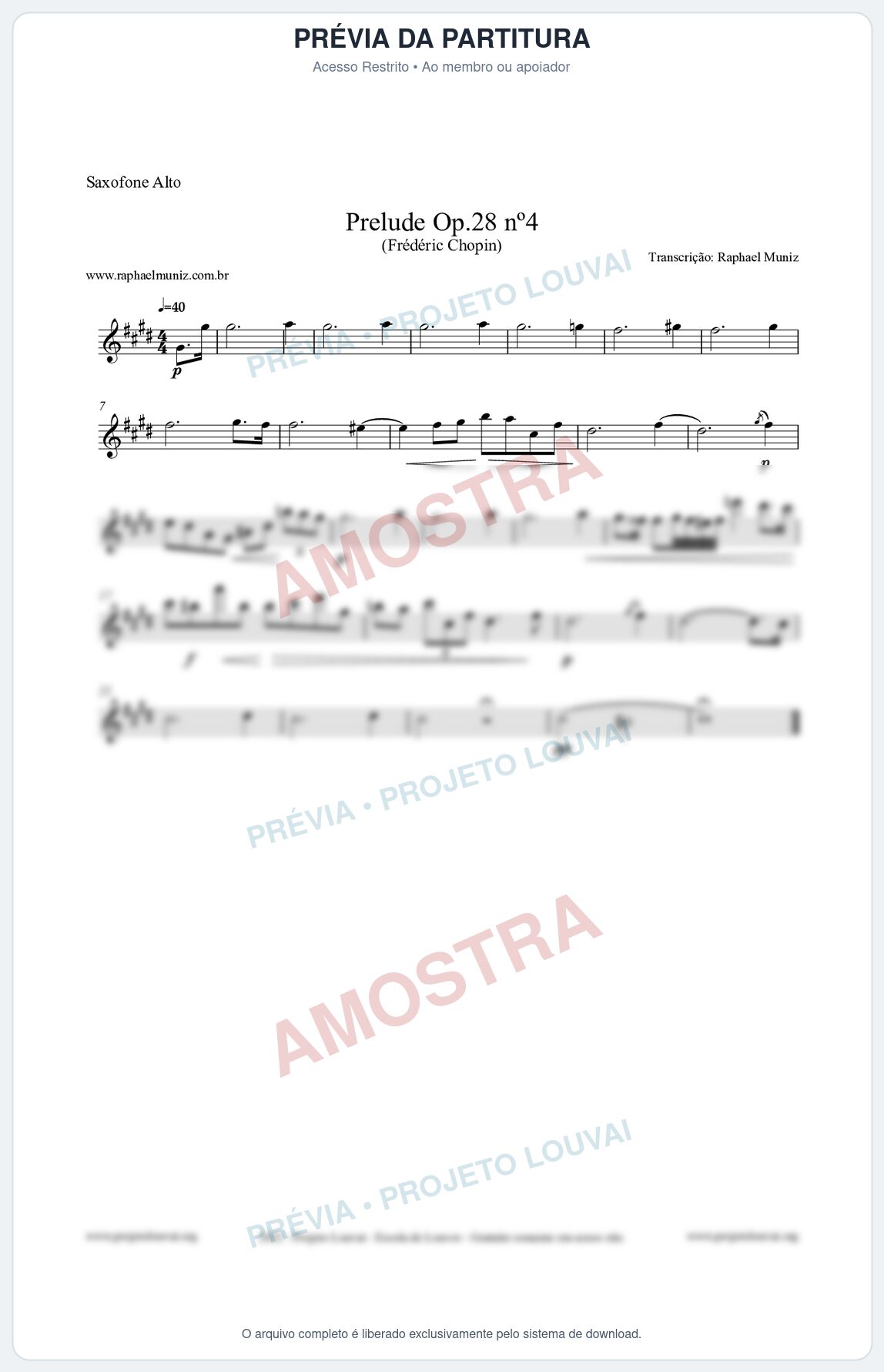 Prévia protegida da primeira página da partitura Partitura para Saxofone Alto - Prelude Op.28 No.4 - Frédéric Chopin