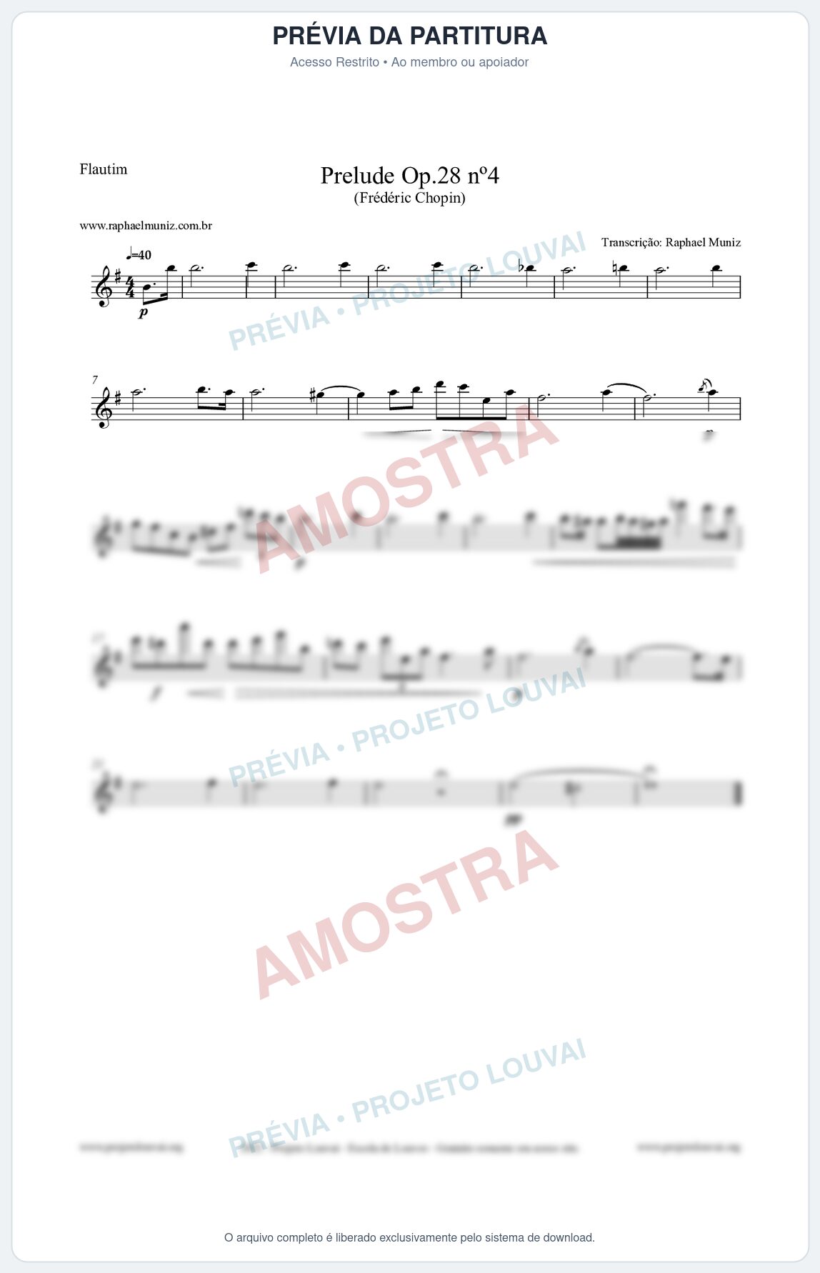 Prévia protegida da primeira página da partitura Partitura para Flautim - Prelude Op.28 No.4 - Frédéric Chopin