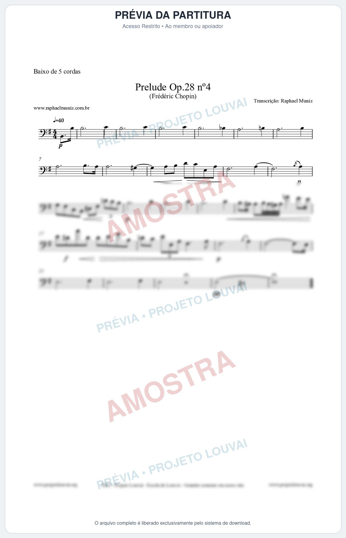 Prévia protegida da primeira página da partitura Partitura para Baixo de 5 cordas - Prelude Op.28 No.4 - Frédéric Chopin