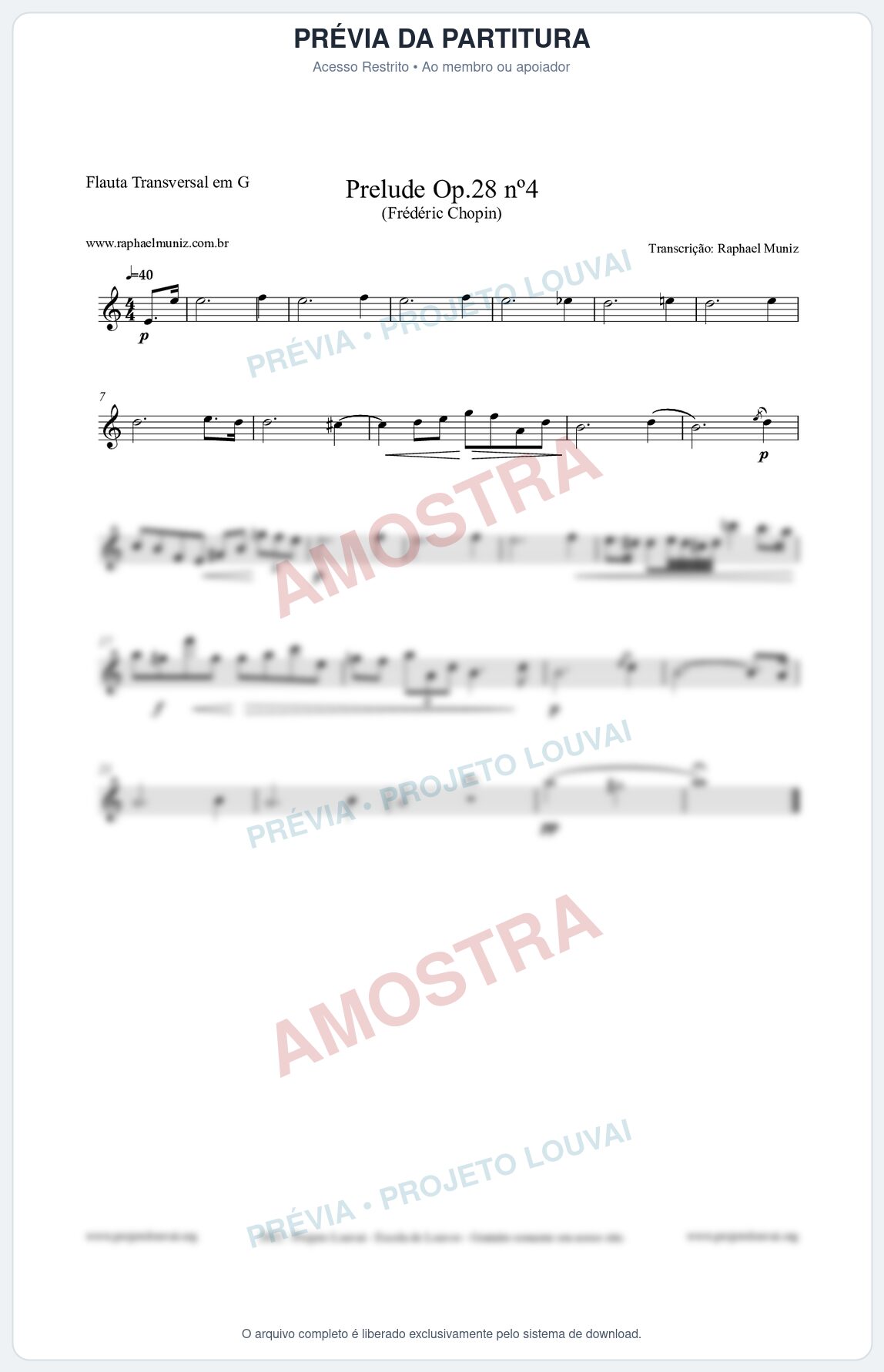 Prévia protegida da primeira página da partitura Partitura para Flauta Transversal em G - Prelude Op.28 No.4 - Frédéric Chopin