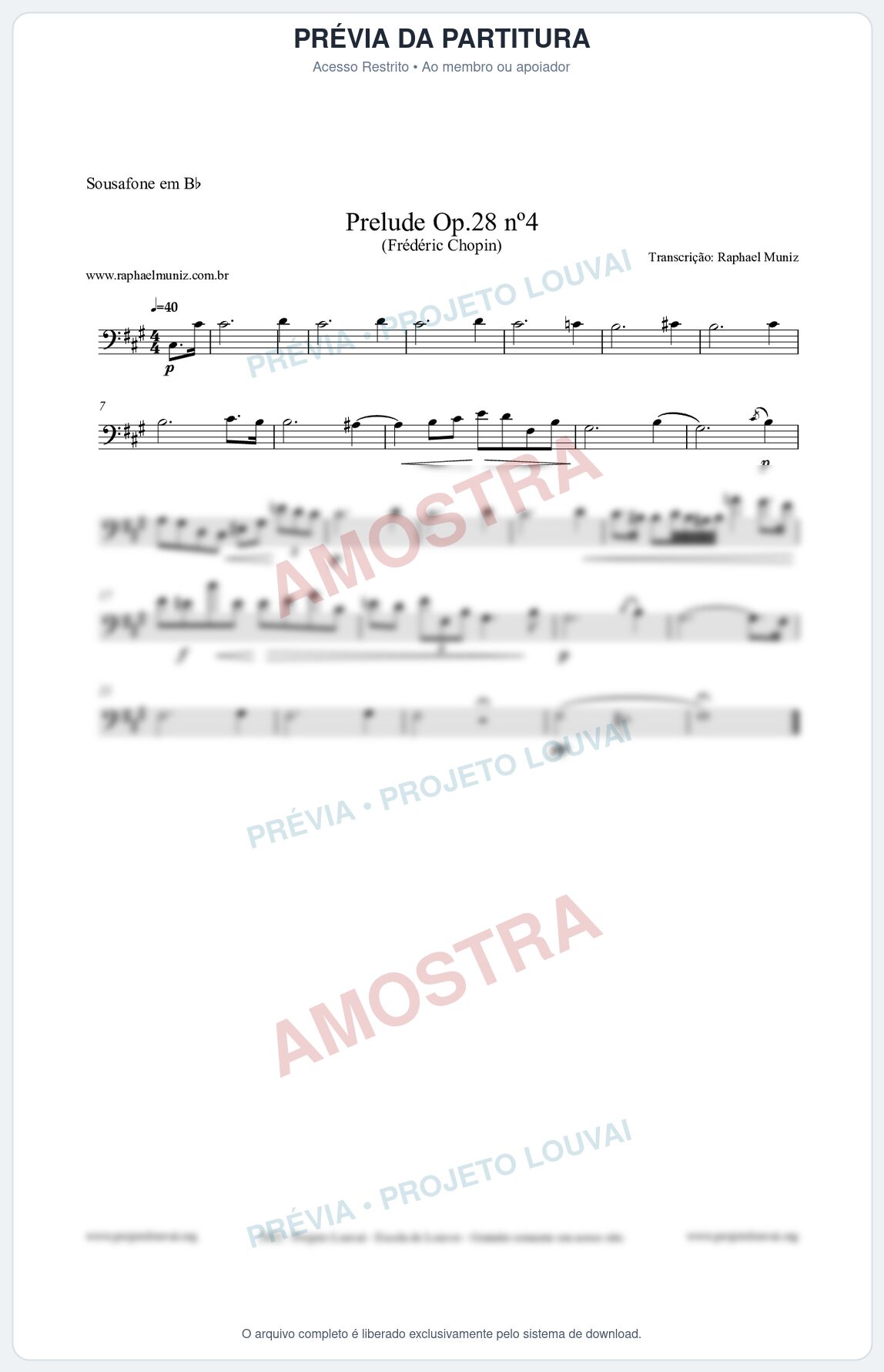 Prévia protegida da primeira página da partitura Partitura para Sousafone em Bb - Prelude Op.28 No.4 - Frédéric Chopin