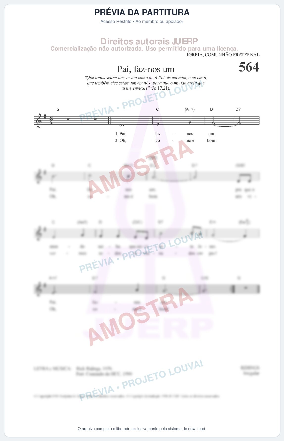Prévia protegida da primeira página da partitura Partitura da música Pai, faz-nos um (HCC 564) - Hinário para o Culto Cristão - Tom C