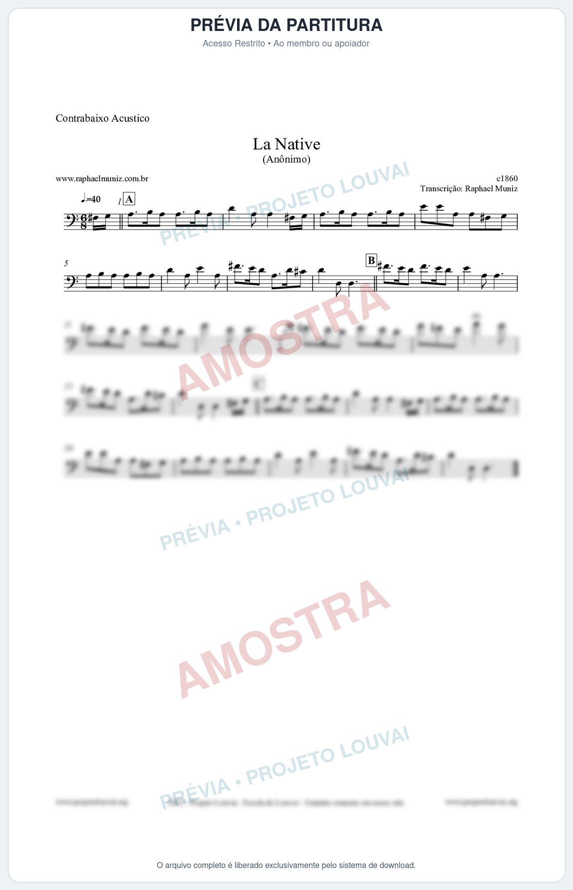 Prévia protegida da primeira página da partitura Partitura para Contrabaixo Acústico - La Native - Anônimo