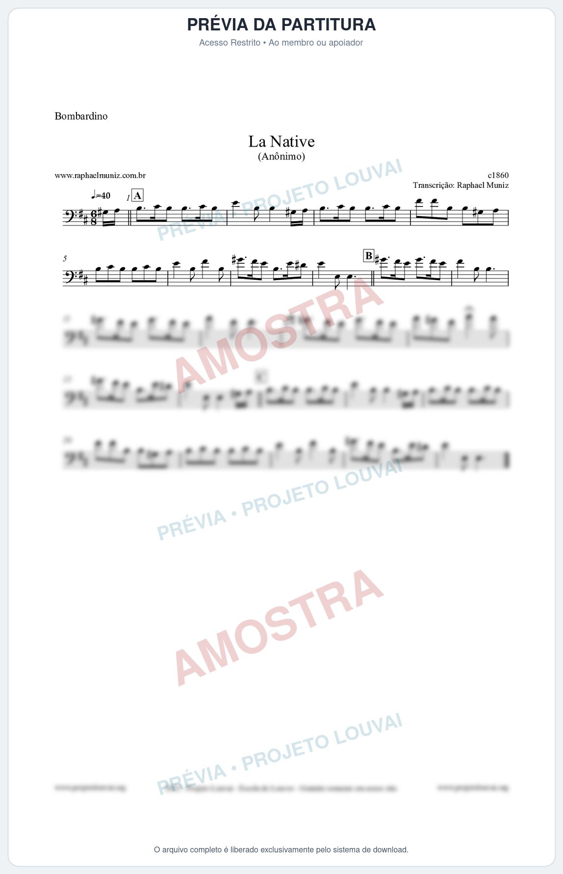Prévia protegida da primeira página da partitura Partitura para Bombardino - La Native - Anônimo