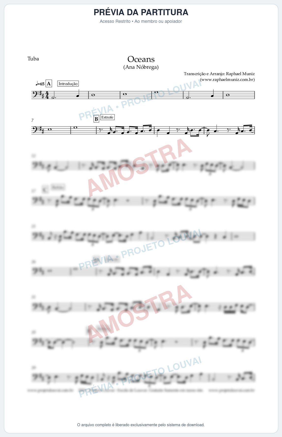 Prévia protegida da primeira página da partitura Partitura para Tuba em Dó - Oceans (Oceanos) - Ana Nóbrega