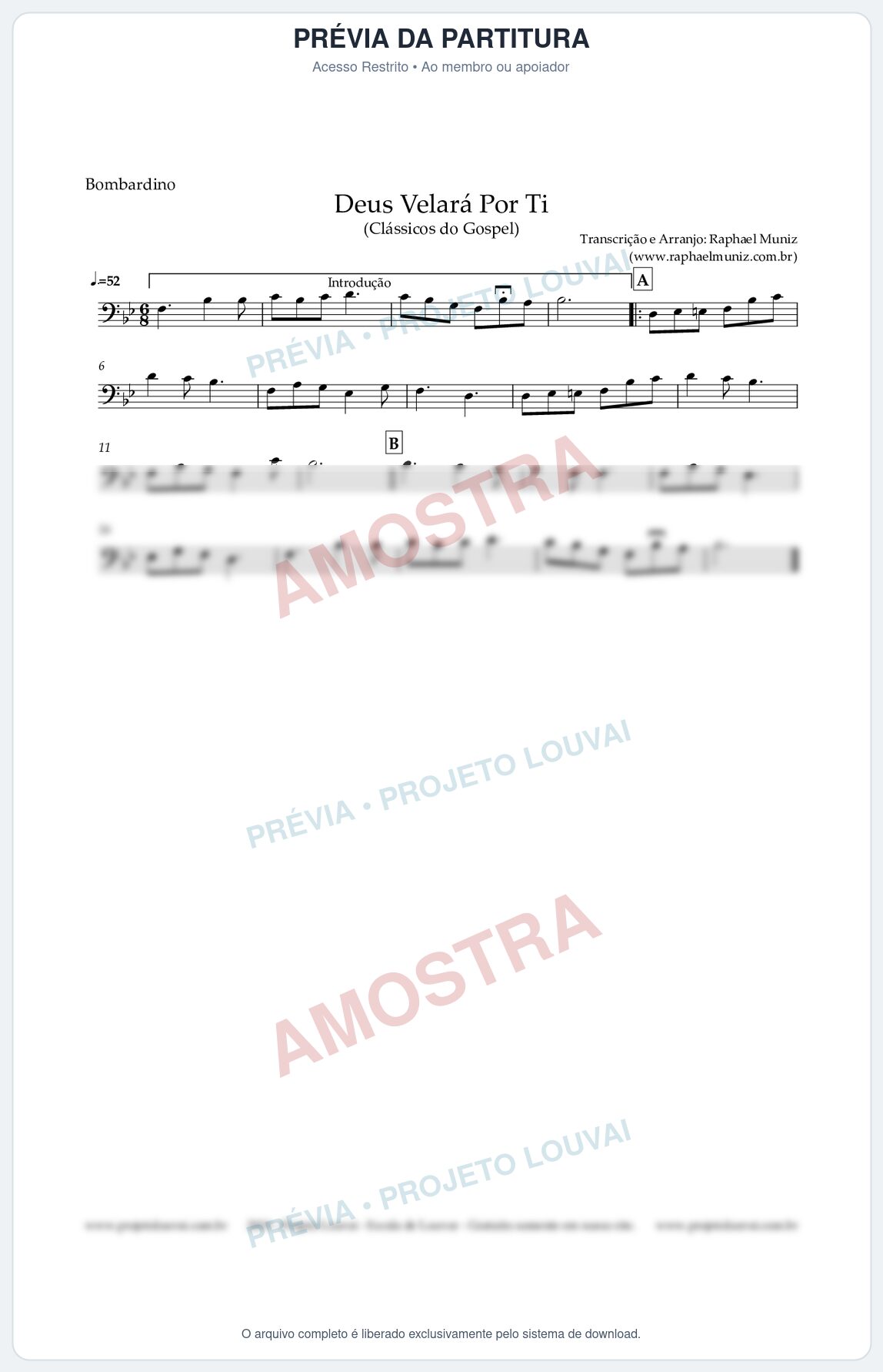 Prévia protegida da primeira página da partitura Partitura para Bombardino - Deus Velará Por Ti - Harpa Cristã nº4 - Clássicos do Gospel