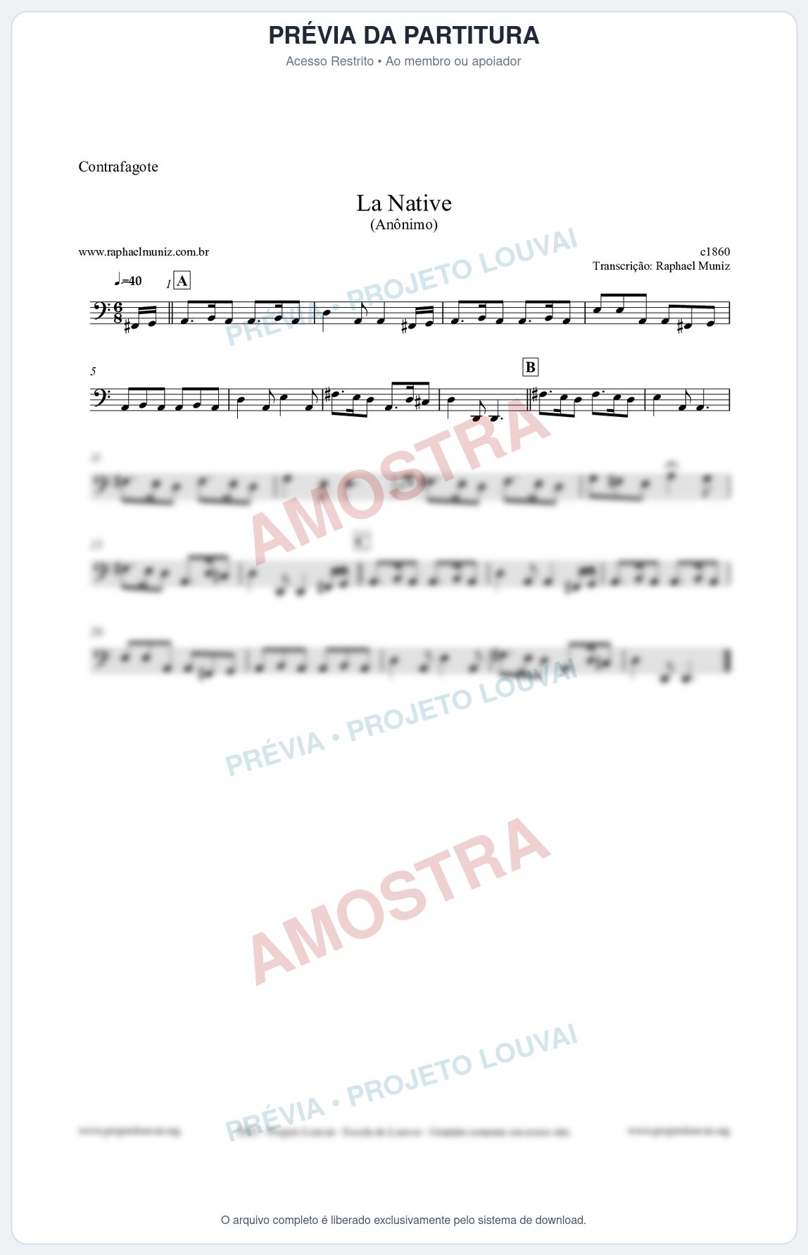 Prévia protegida da primeira página da partitura Partitura para Contrafagote - La Native - Anônimo