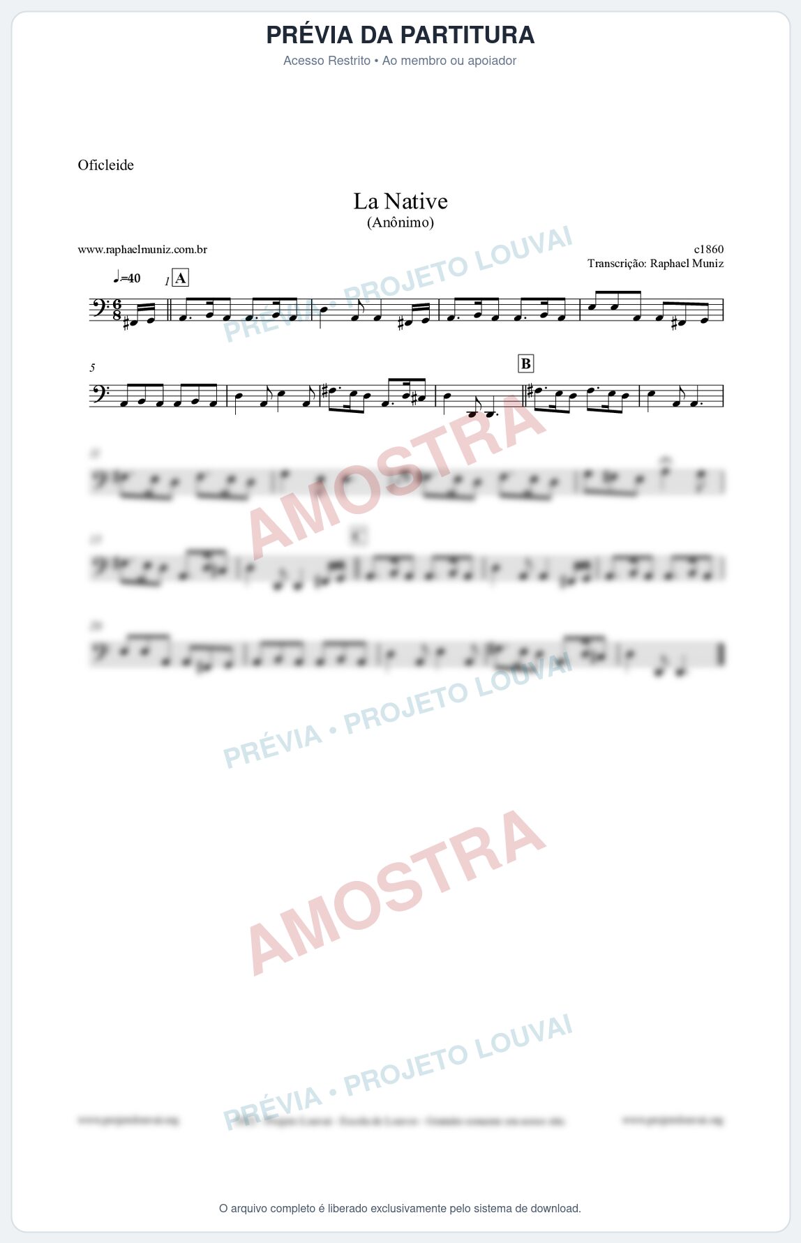 Prévia protegida da primeira página da partitura Partitura para Oficleide - La Native - Anônimo