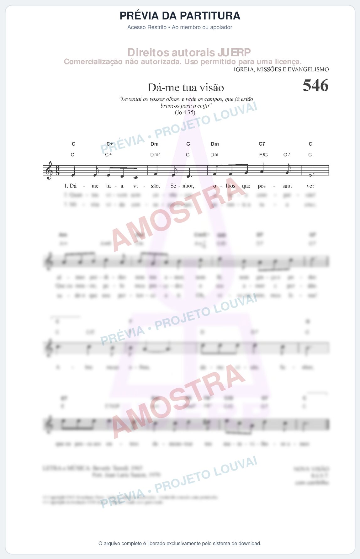 Prévia protegida da primeira página da partitura Partitura da música Dá-me tua visão (HCC 546) - Hinário para o Culto Cristão - Tom C
