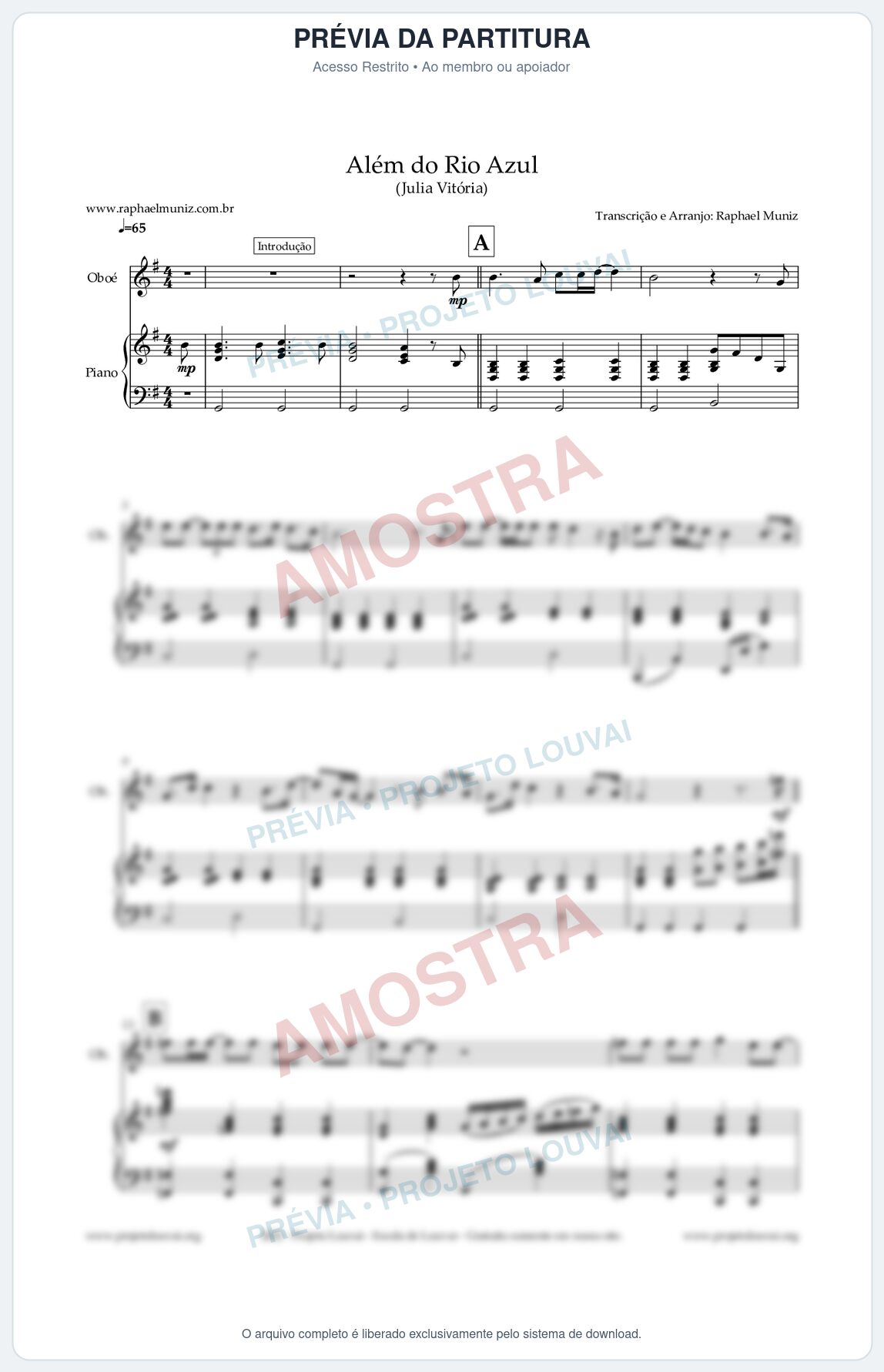 Prévia protegida da primeira página da partitura Partitura para Piano e Flauta - Além do Rio Azul - Julia Vitoria