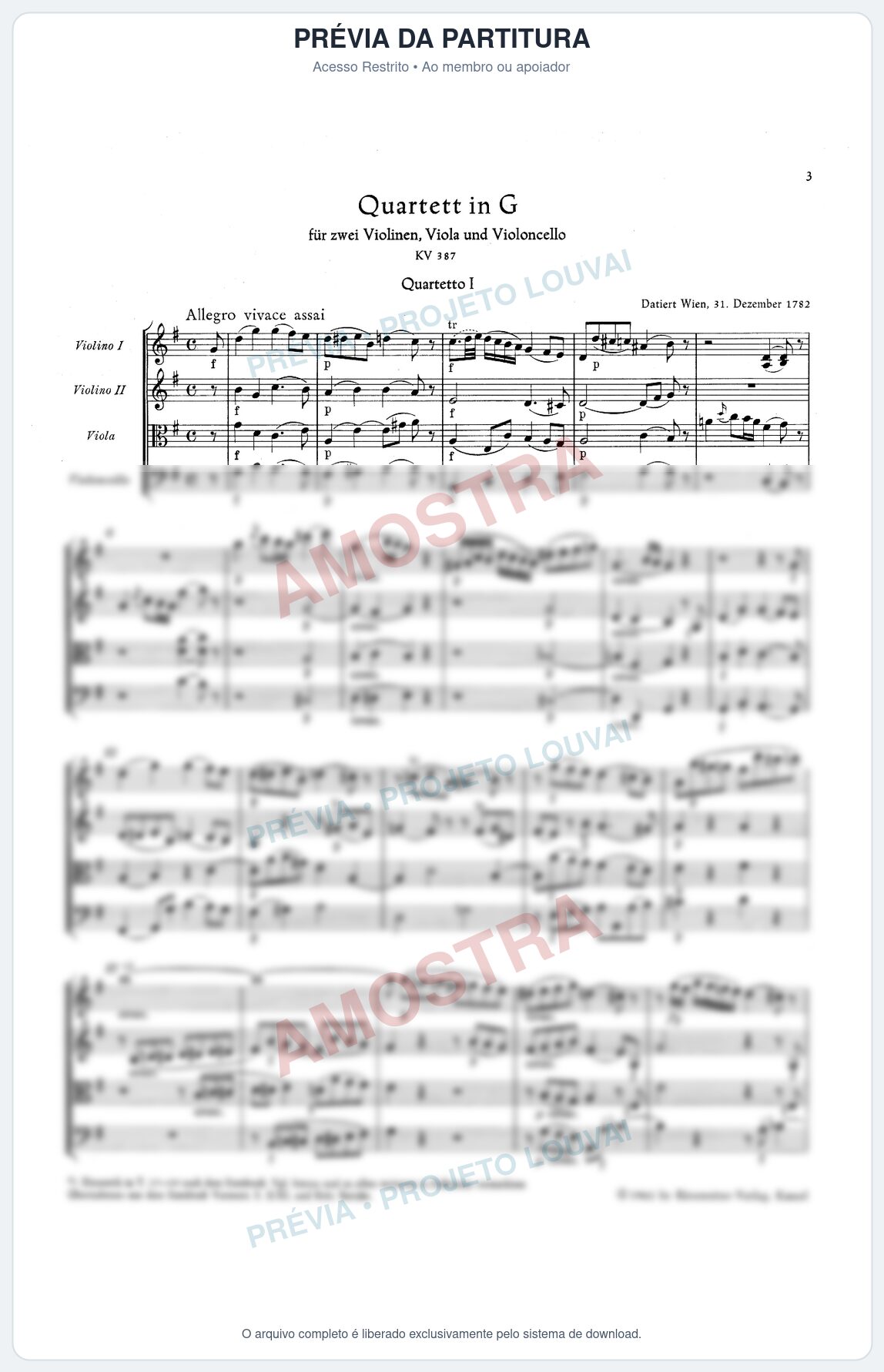 Prévia protegida da primeira página da partitura Partitura para Quarteto de Cordas - Quarteto de Cordas Nº 14 em G K.387 - 1º Movimento - Mozart