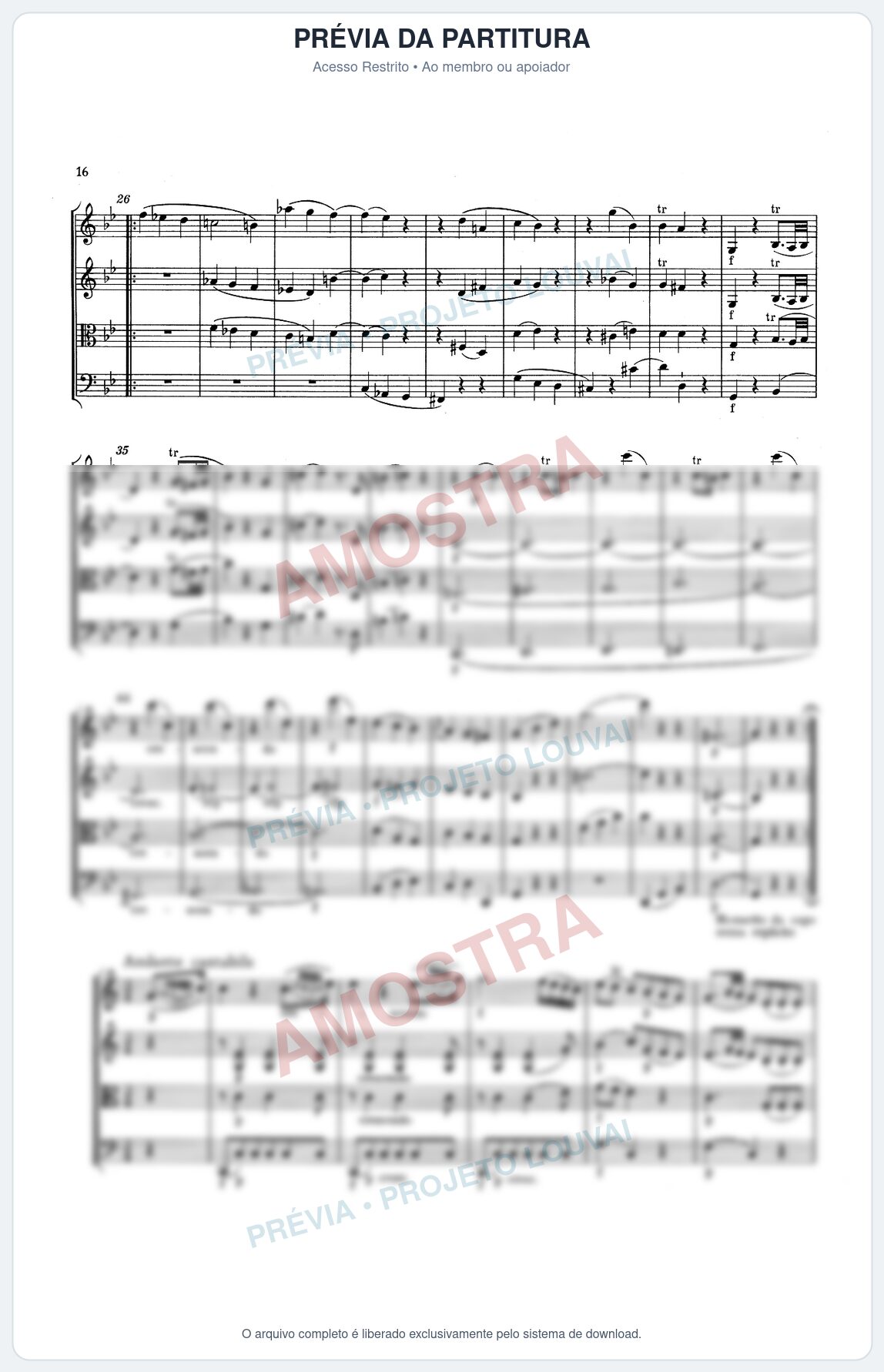 Prévia protegida da primeira página da partitura Partitura para Quarteto de Cordas - Quarteto de Cordas Nº 14 em G K.387 - 3º Movimento - Mozart