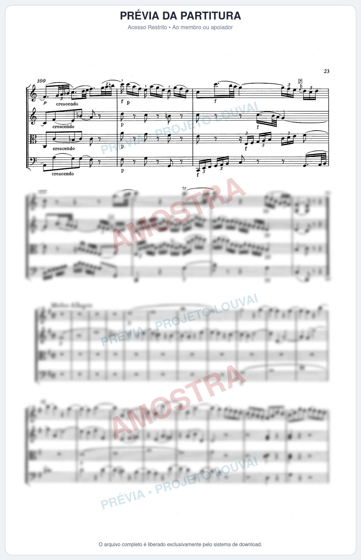 Prévia protegida da primeira página da partitura Partitura para Quarteto de Cordas - Quarteto de Cordas Nº 14 em G K.387 - 4º Movimento - Mozart