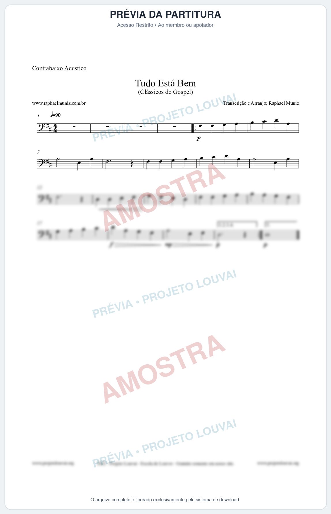 Prévia protegida da primeira página da partitura Partitura para Contrabaixo Acústico - Tudo Está Bem - Harpa Cristã nº52 - Clássicos do Gospel
