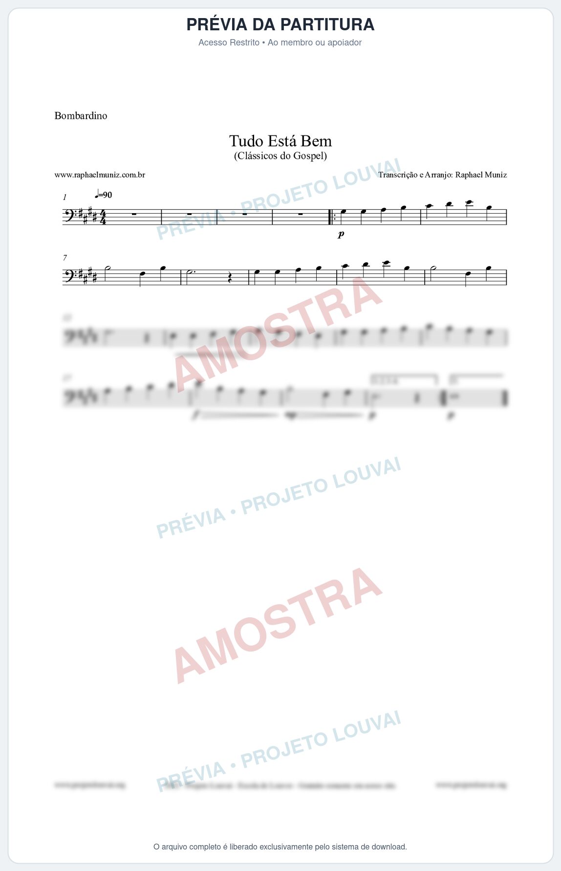 Prévia protegida da primeira página da partitura Partitura para Bombardino - Tudo Está Bem - Harpa Cristã nº52 - Clássicos do Gospel