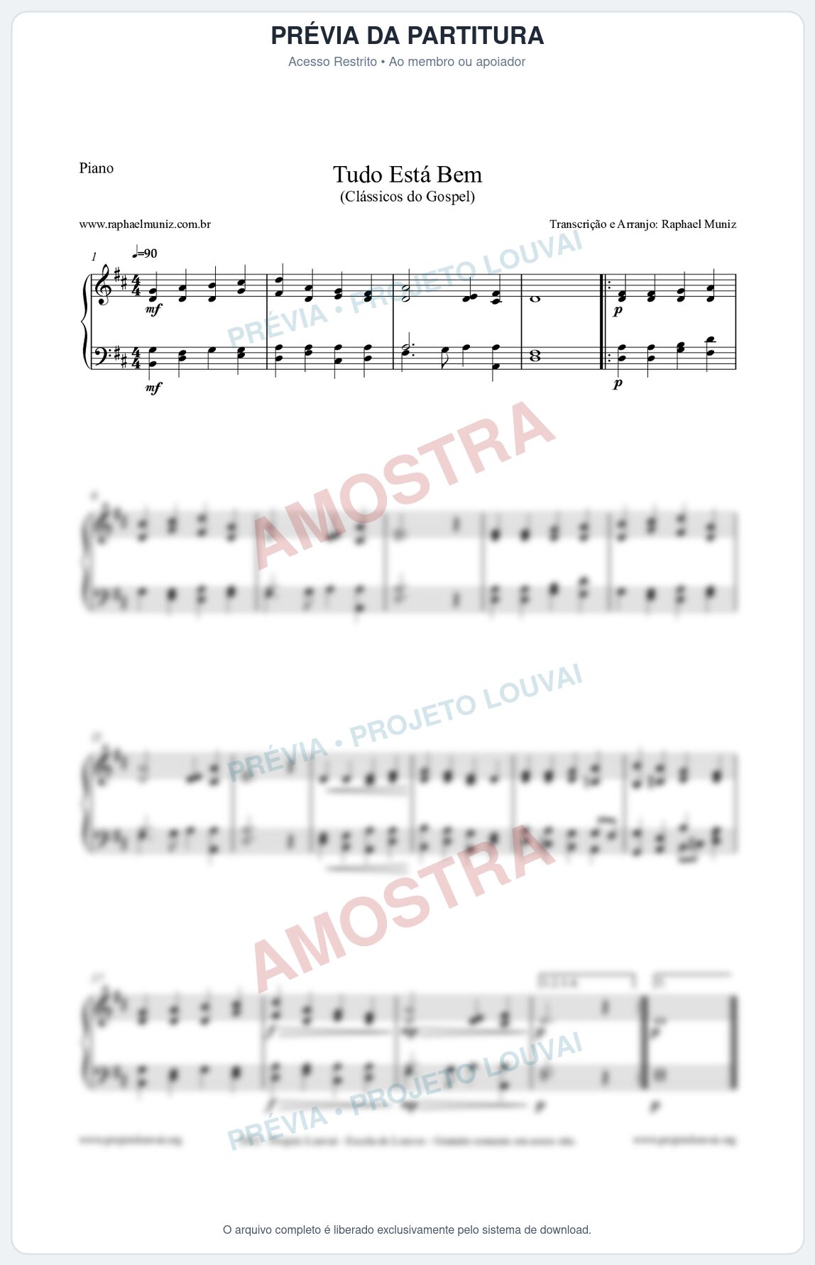 Prévia protegida da primeira página da partitura Partitura para Piano - Tudo Está Bem - Harpa Cristã nº52 - Clássicos do Gospel