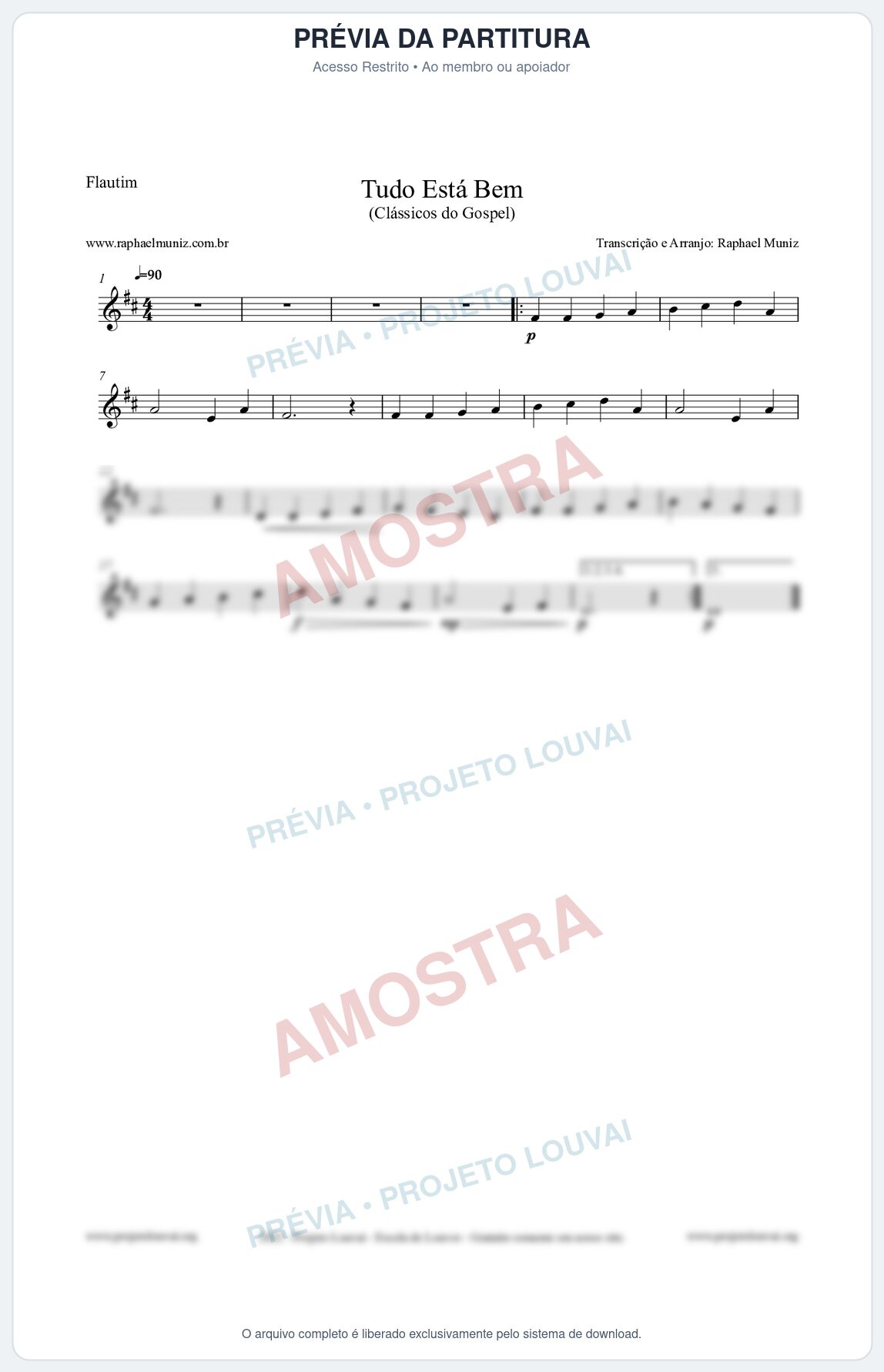 Prévia protegida da primeira página da partitura Partitura para Flautim - Tudo Está Bem - Harpa Cristã nº52 - Clássicos do Gospel