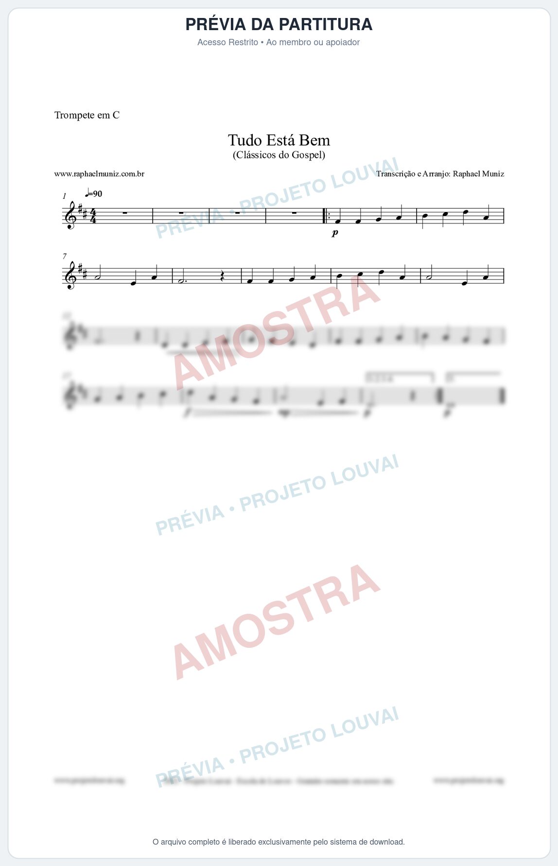 Prévia protegida da primeira página da partitura Partitura para Trompete em C - Tudo Está Bem - Harpa Cristã nº52 - Clássicos do Gospel