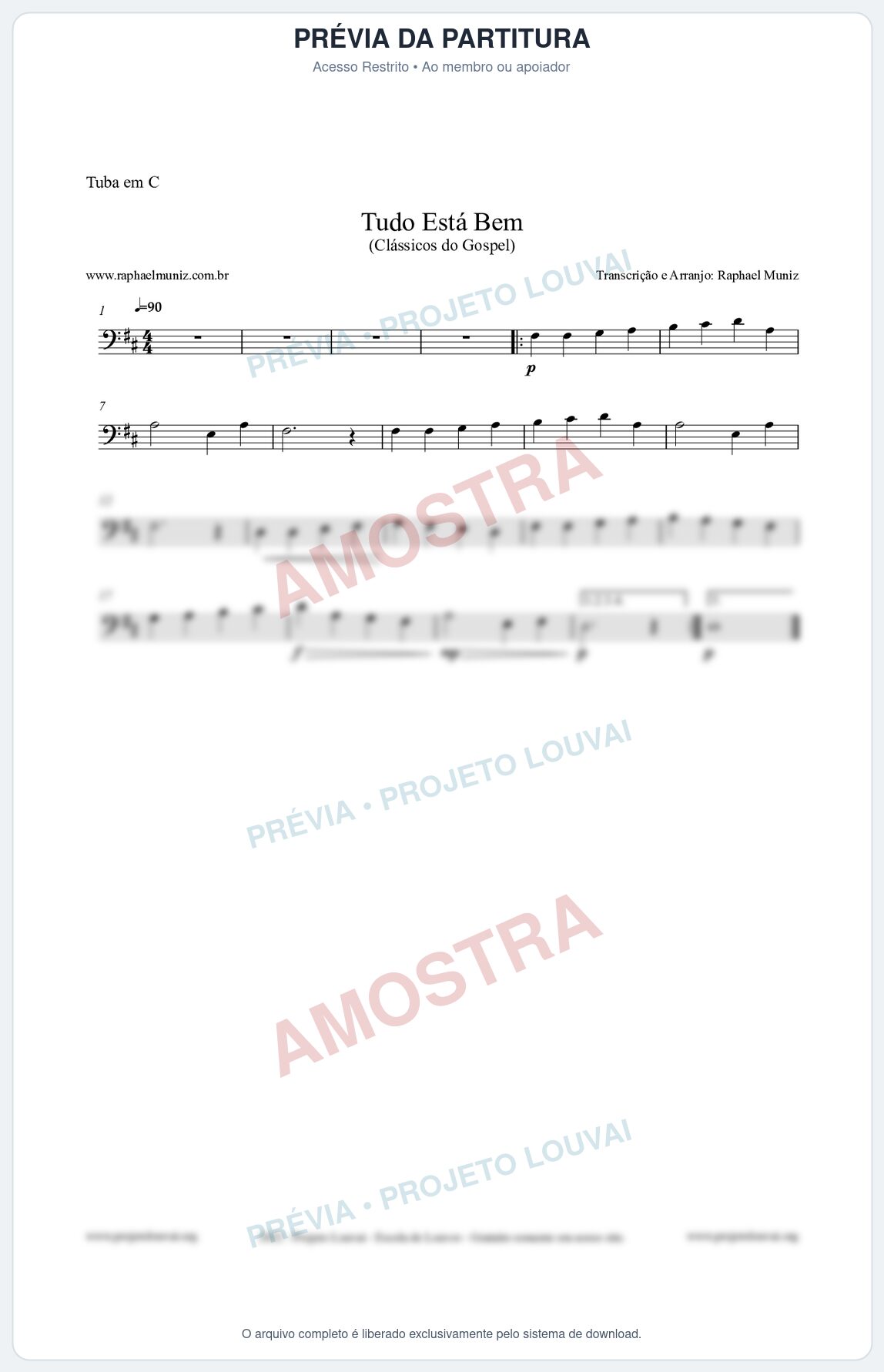 Prévia protegida da primeira página da partitura Partitura para Tuba em C - Tudo Está Bem - Harpa Cristã nº52 - Clássicos do Gospel