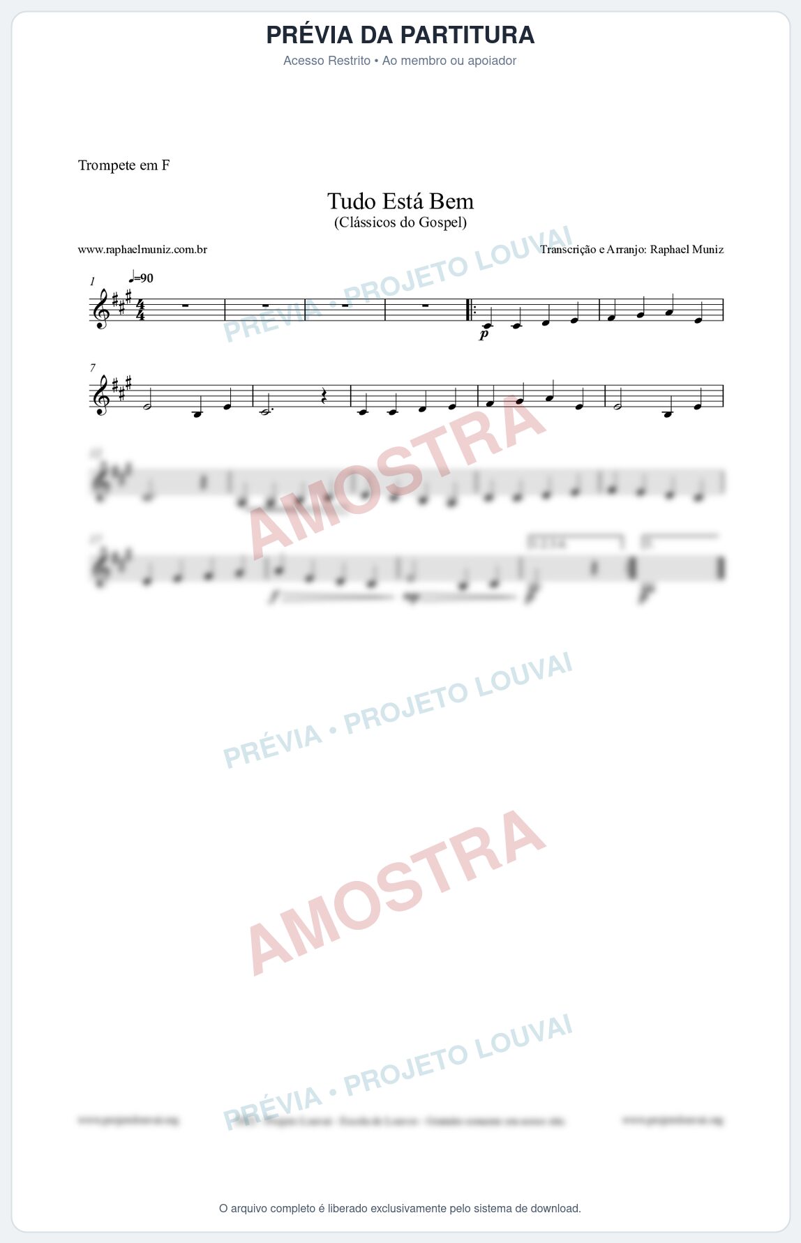Prévia protegida da primeira página da partitura Partitura para Trompete em F - Tudo Está Bem - Harpa Cristã nº52 - Clássicos do Gospel