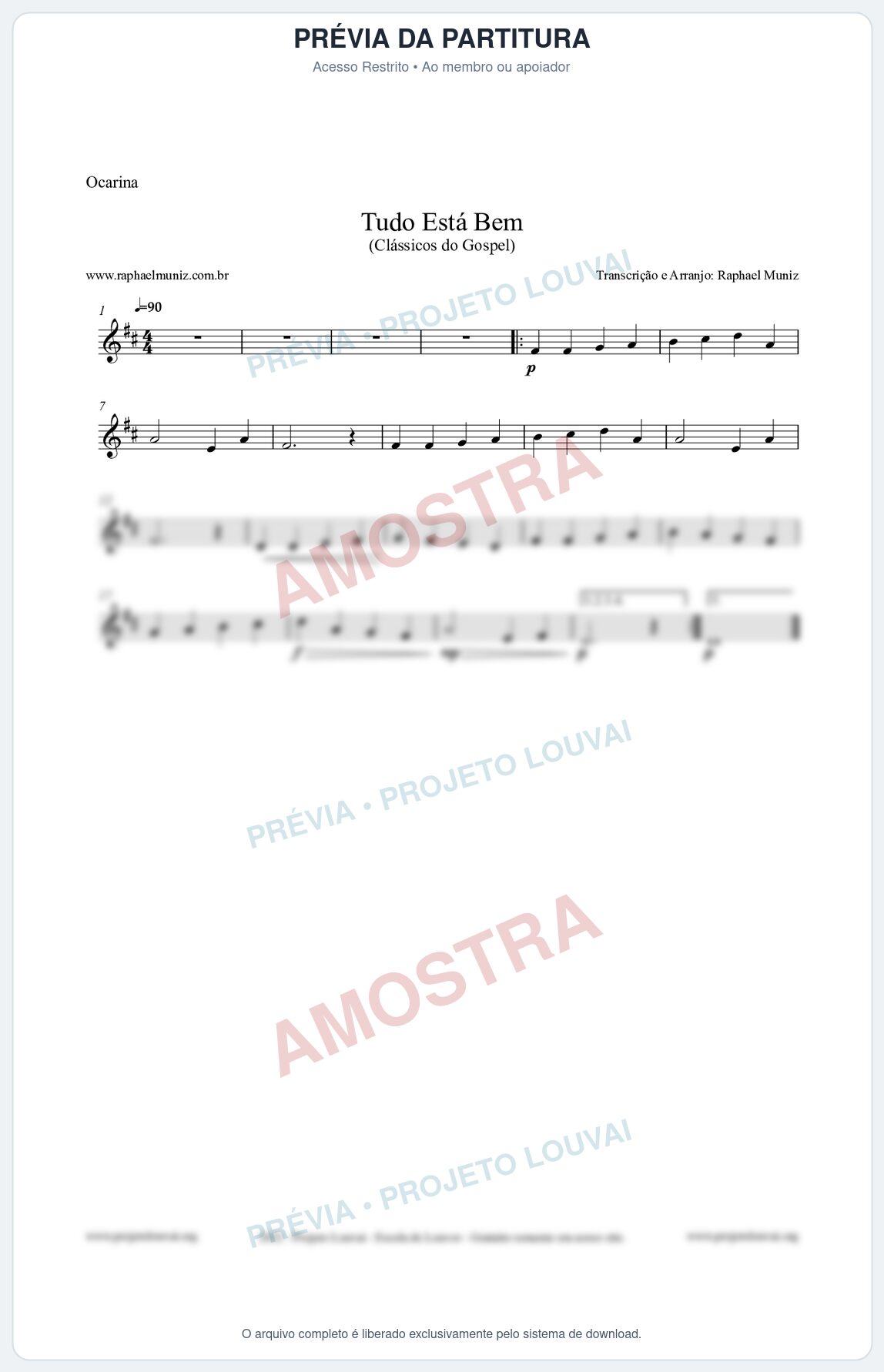 Prévia protegida da primeira página da partitura Partitura para Ocarina - Tudo Está Bem - Harpa Cristã nº52 - Clássicos do Gospel