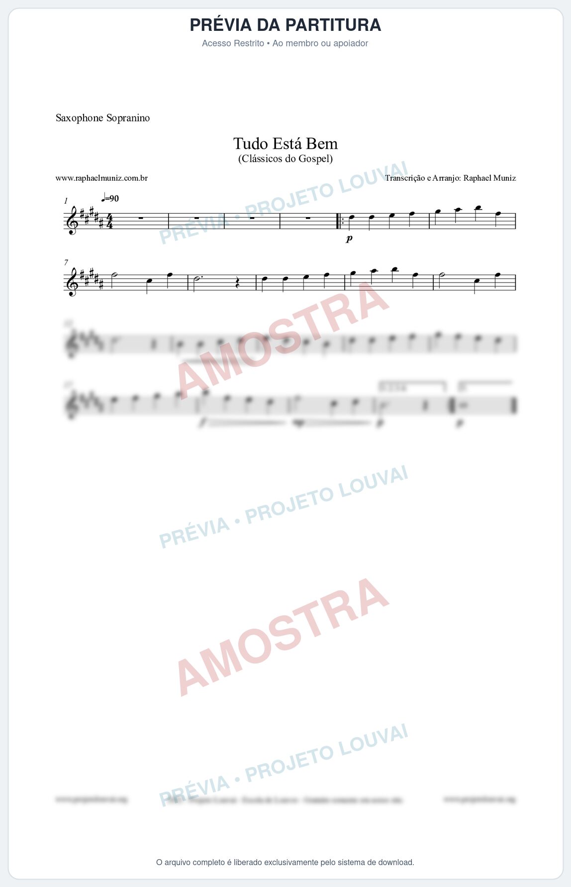 Prévia protegida da primeira página da partitura Partitura para Saxophone Sopranino - Tudo Está Bem - Harpa Cristã nº52 - Clássicos do Gospel