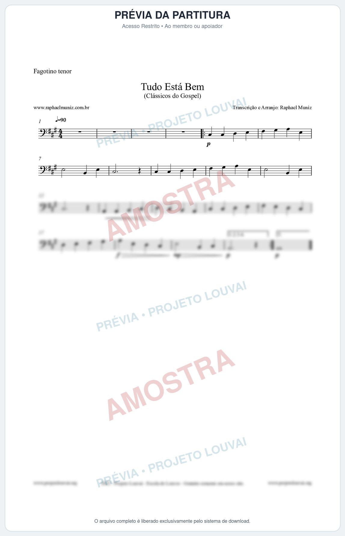 Prévia protegida da primeira página da partitura Partitura para Fagotino tenor - Tudo Está Bem - Harpa Cristã nº52 - Clássicos do Gospel