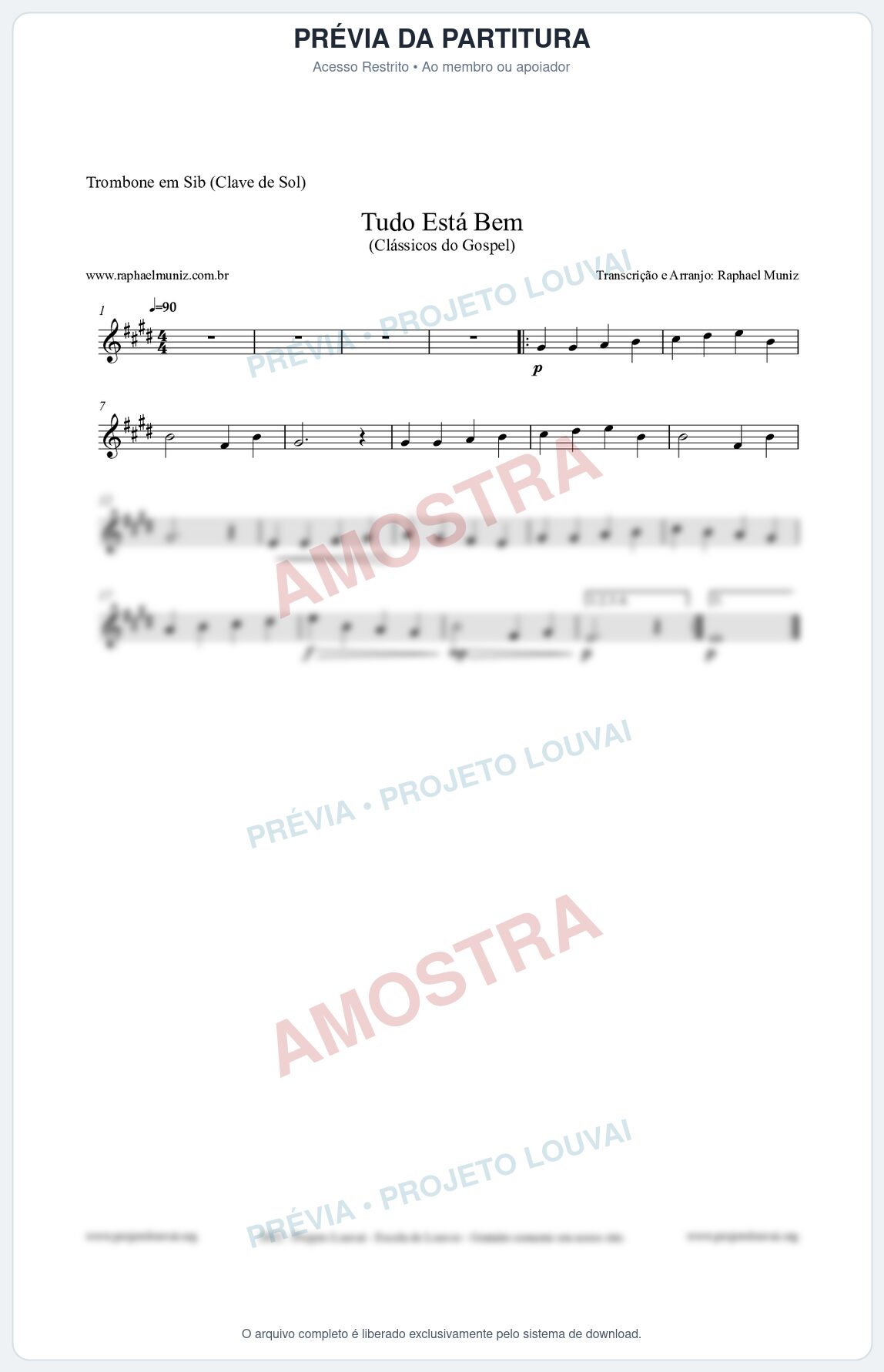 Prévia protegida da primeira página da partitura Partitura para Trombone em Sib (Clave de Sol) - Tudo Está Bem - Harpa Cristã nº52 - Clássicos do Gospel