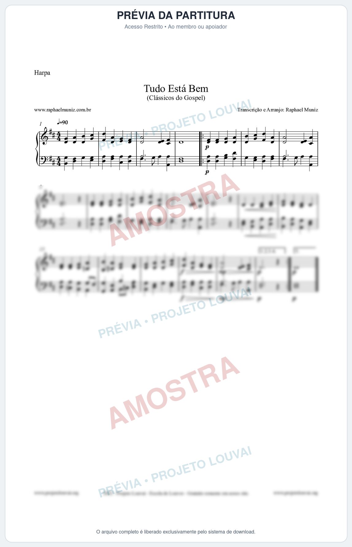 Prévia protegida da primeira página da partitura Partitura para Harpa - Tudo Está Bem - Harpa Cristã nº52 - Clássicos do Gospel